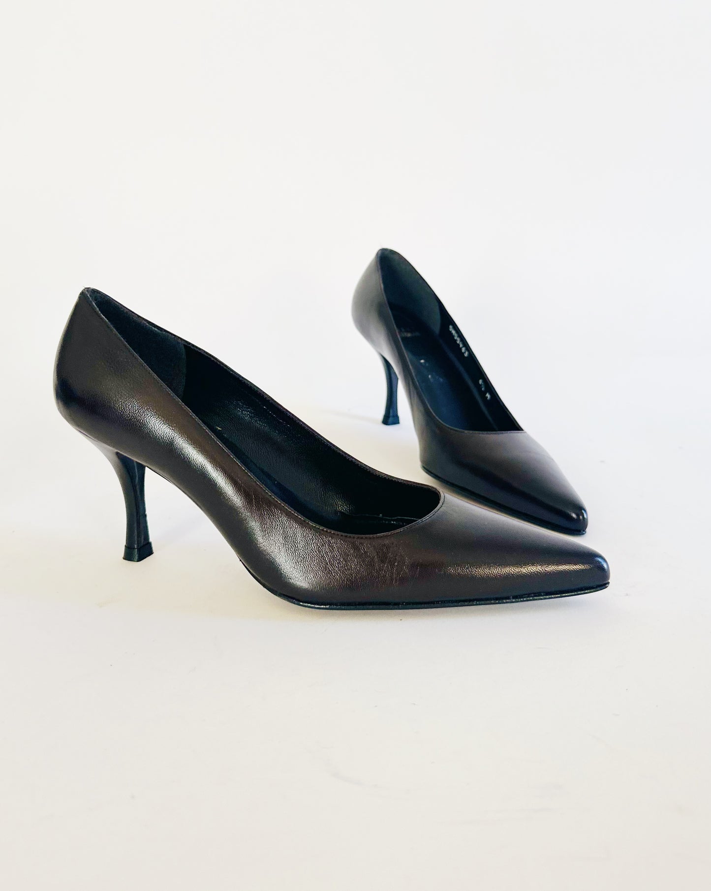 Vintage Stuart Weitzman Dark Chocolate Brown Leather Heels – 90s Minimalist 2 Inch Stiletto Pumps
