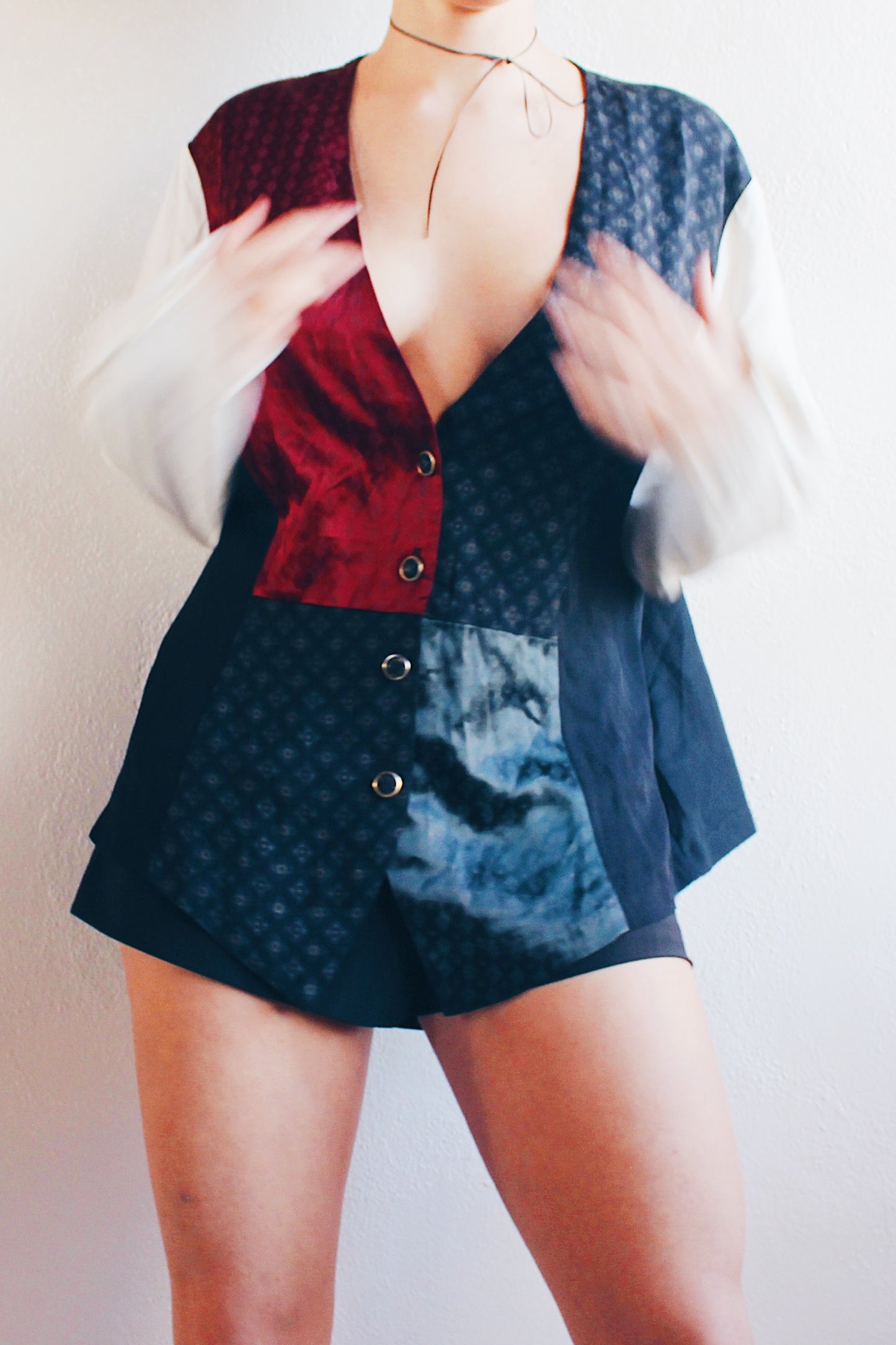Academic Sleaze: Vintage Blouse with Attached Vest - Retro Bookish Chic!