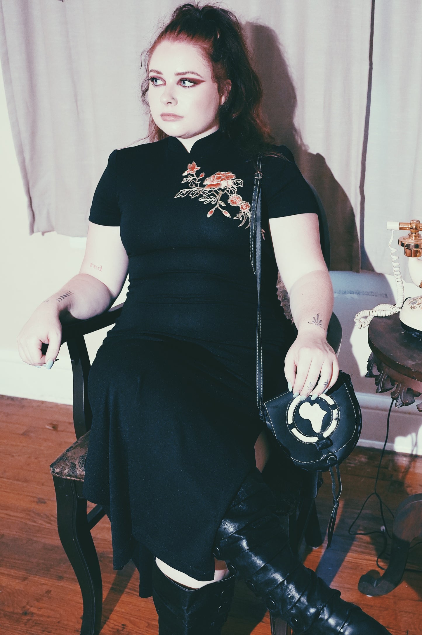 Unique Black Leather and Fur Satchel with Africa Cut-Out - Afro-Futurism Chic Bag