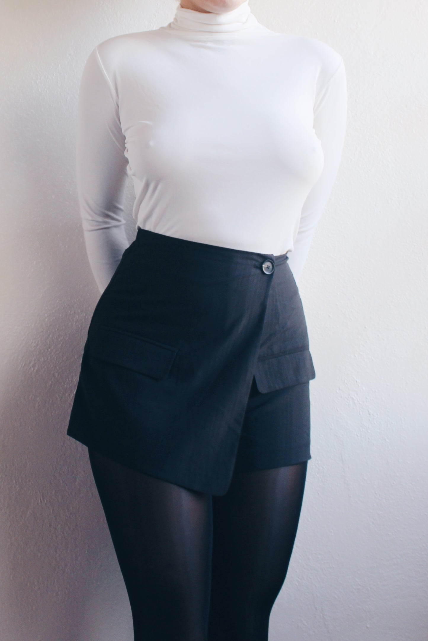 Upcycled Chic: Black Asymmetric Skort Transformed from Vintage Blazer - Sustainable Statement Piece