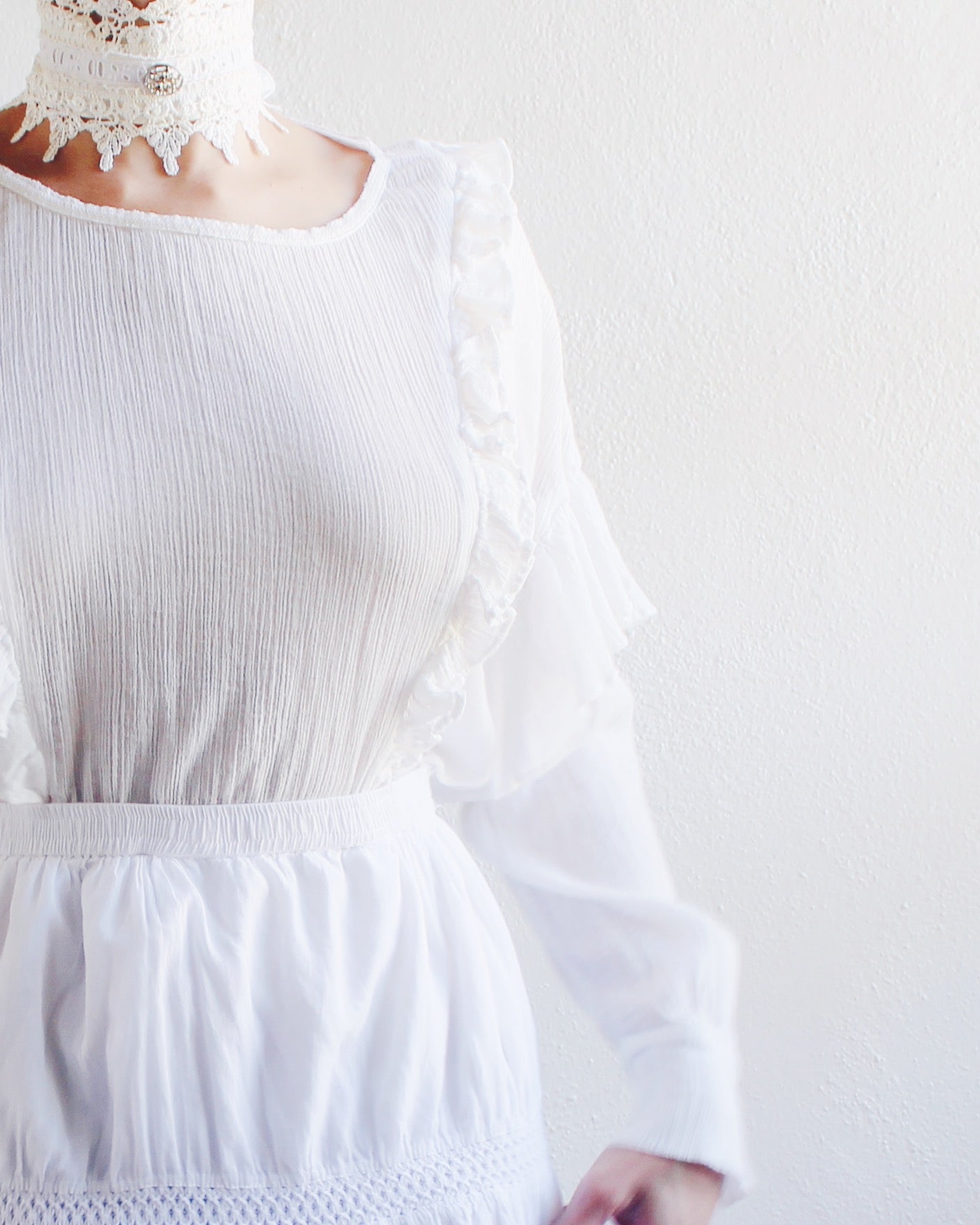 AllSaints White Gauzy Cotton Blouse – Edwardian-Inspired Ethereal Top | Whimsical Cottagecore Style