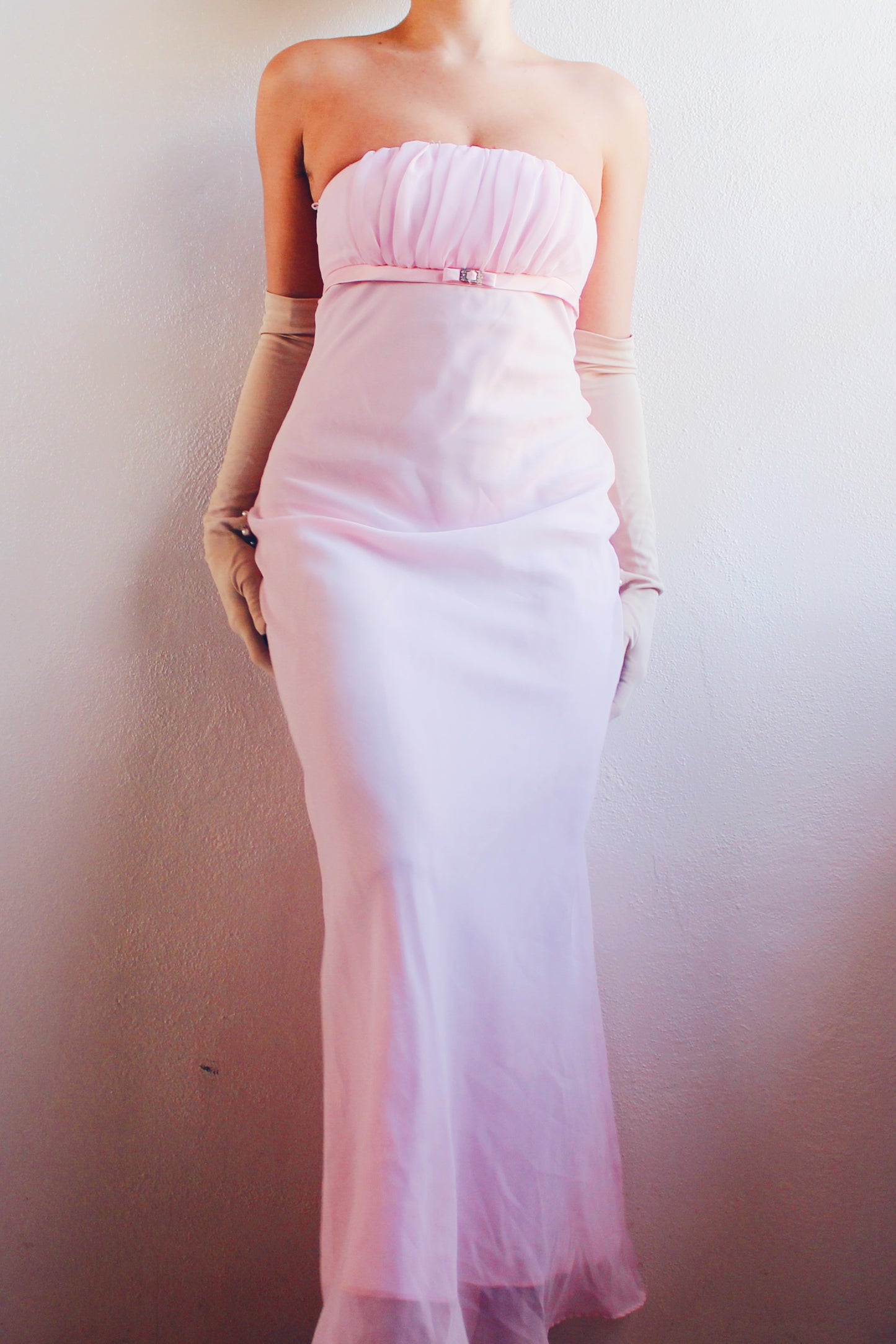 Y2K Pink Formal Dress - Long Empire Waist with Coquette Ballerina Elegance