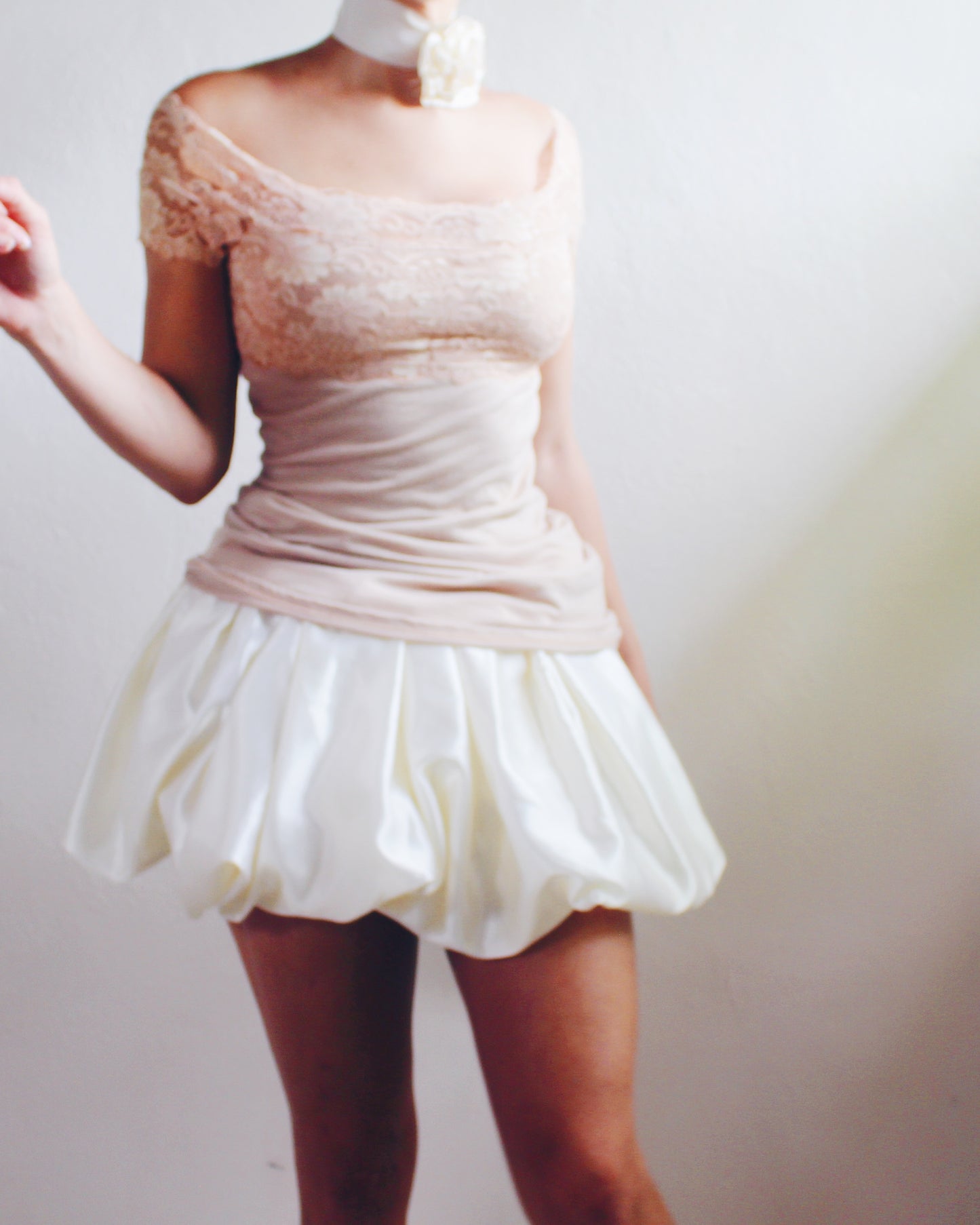 Ivory Upcycled Bubble Skirt - Sustainable Fashion Rework from Formal Dress | Girly Coquette Ballerina Style for Summer