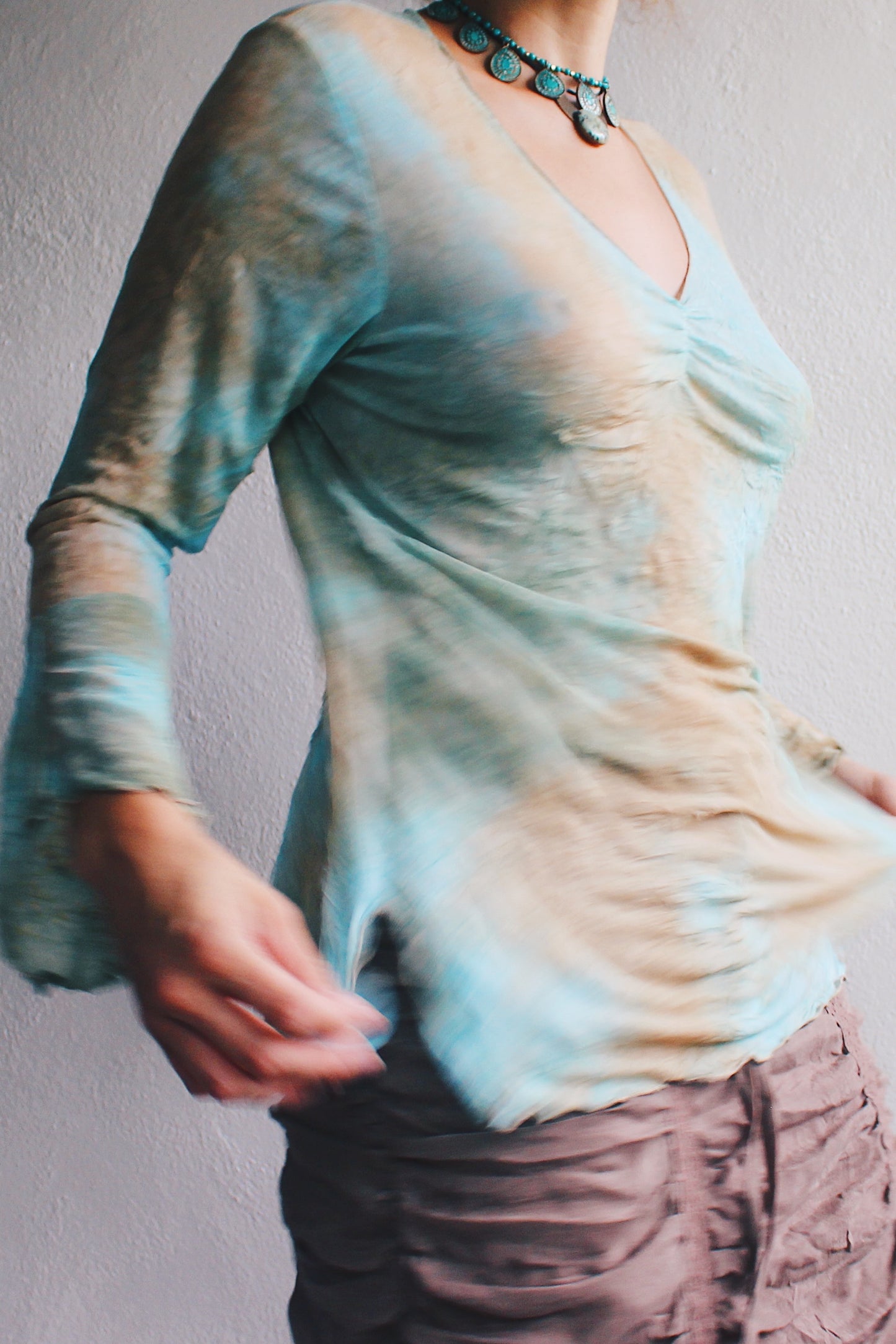 Fairy Whimsy Meets Gothic Vibes 90s Tie-Dye Lettuce Hem Shirt