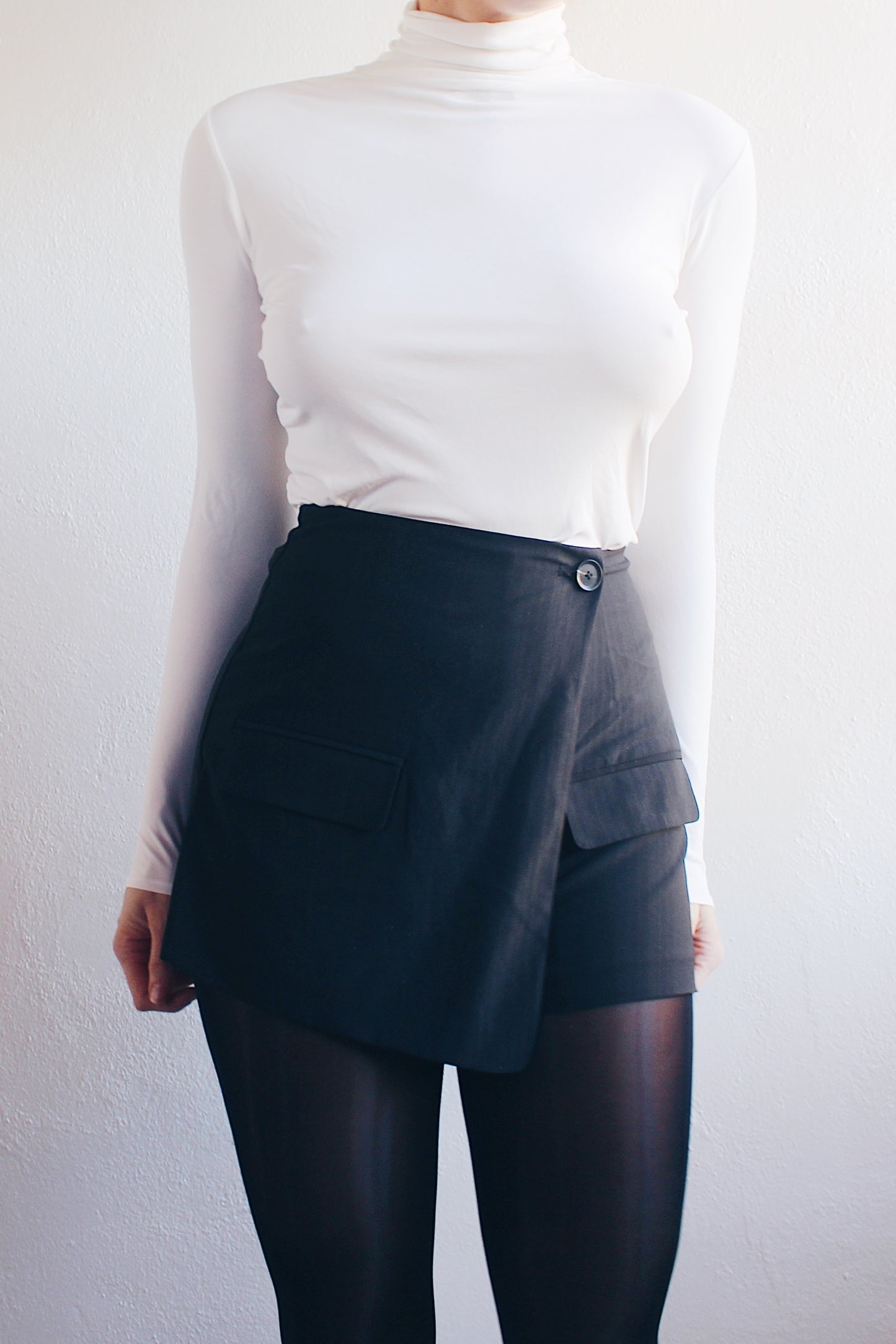 Upcycled Chic: Black Asymmetric Skort Transformed from Vintage Blazer - Sustainable Statement Piece