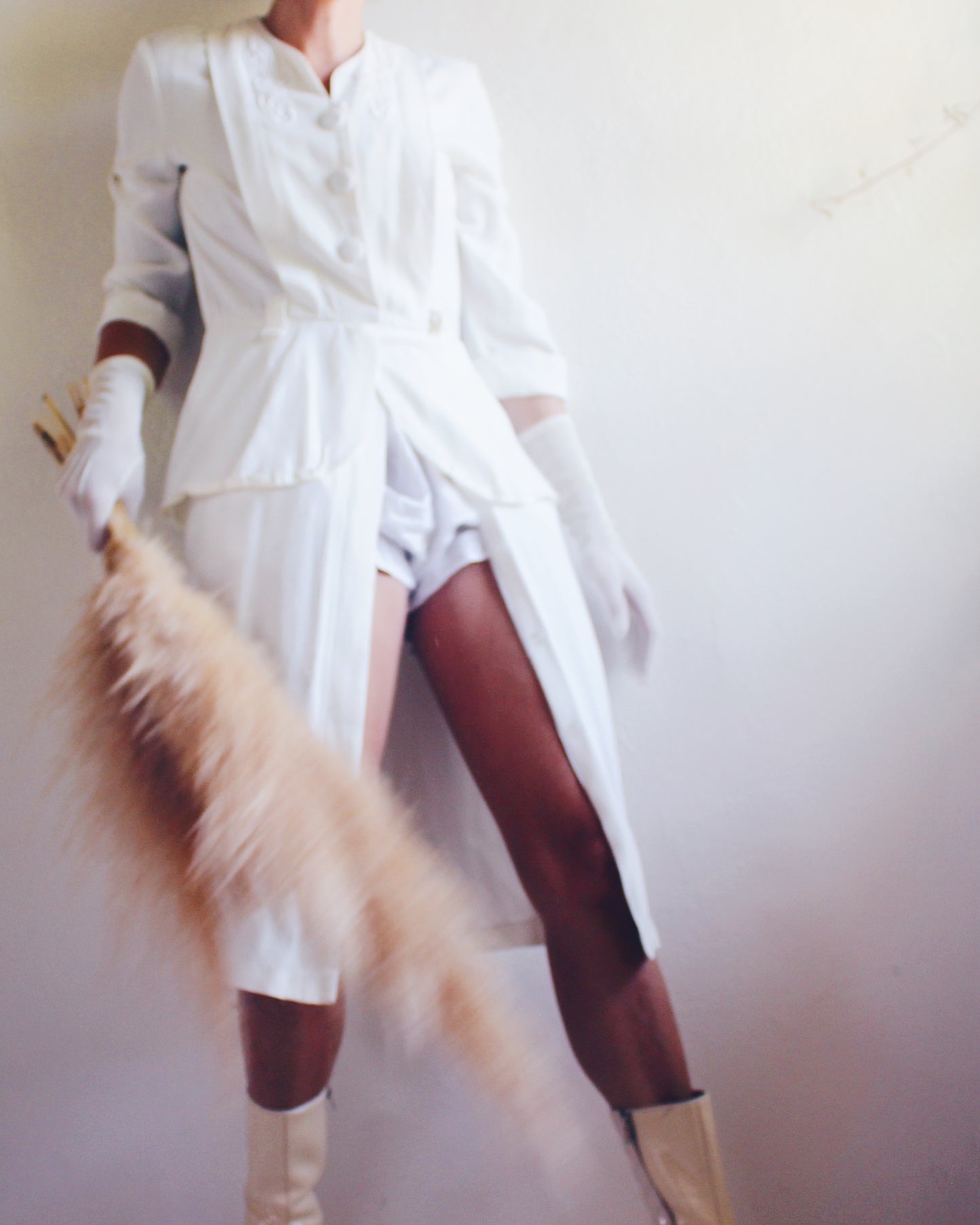 Vintage 1980s Ivory Long Blazer Coat – Structured Statement Piece | Soft Power Dressing with Feminine Edge