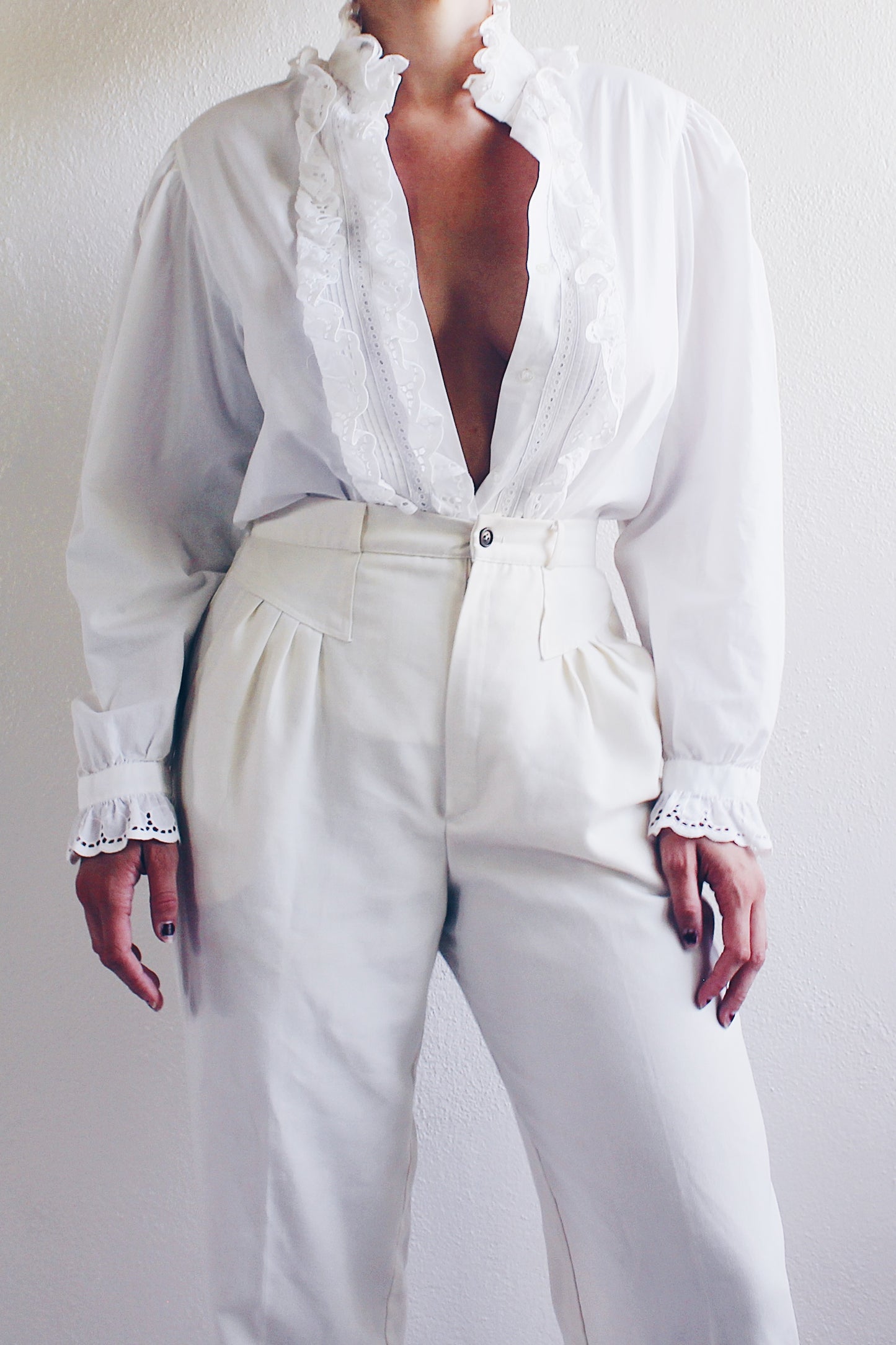 Cottage Elegance: White High-Neck Ruffled Victorian Renewal Blouse for Romantic Souls
