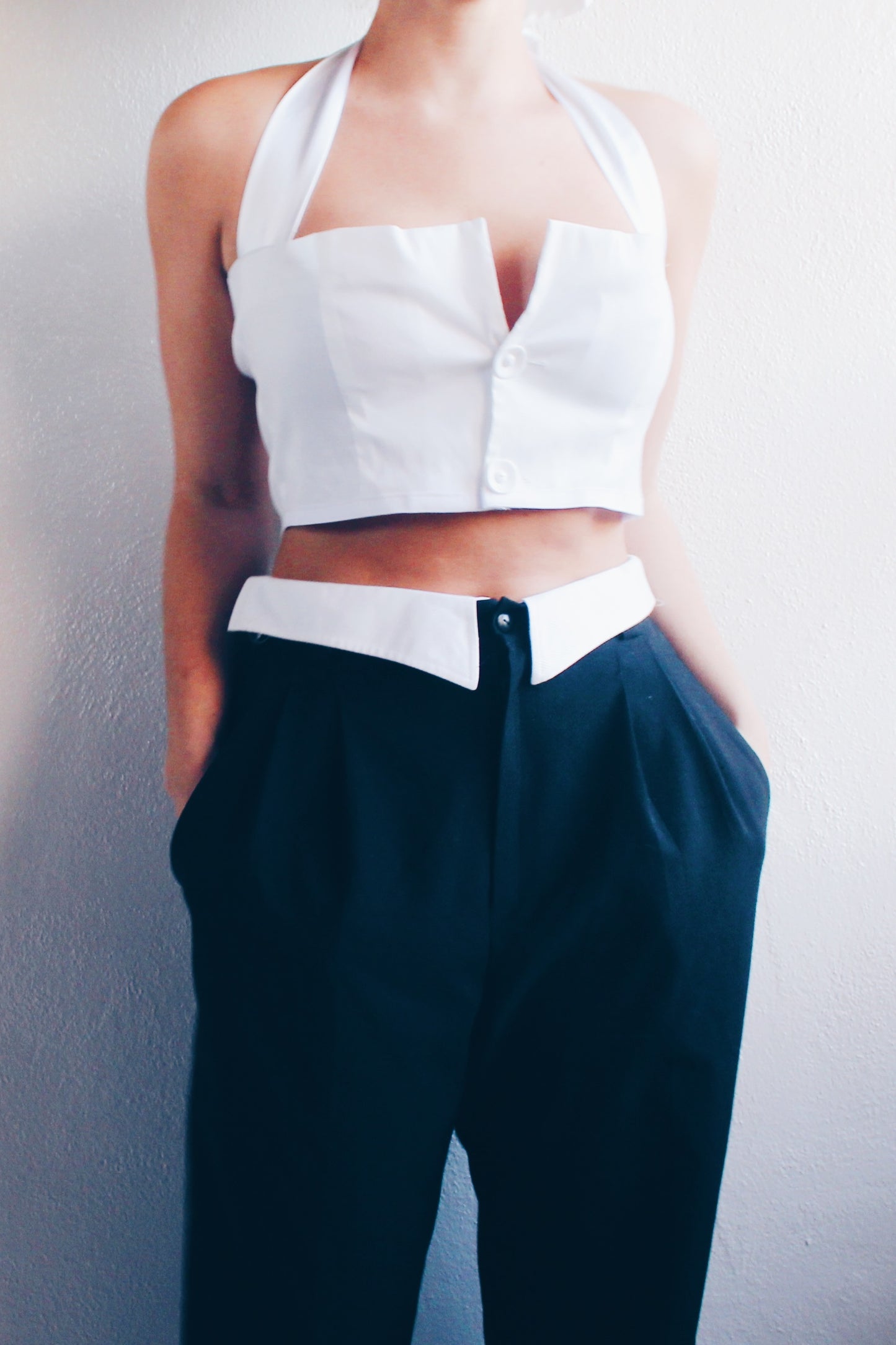 Librarian Chic Upcycled Crop Top from Blazer Bottom - Academic Corporate Style