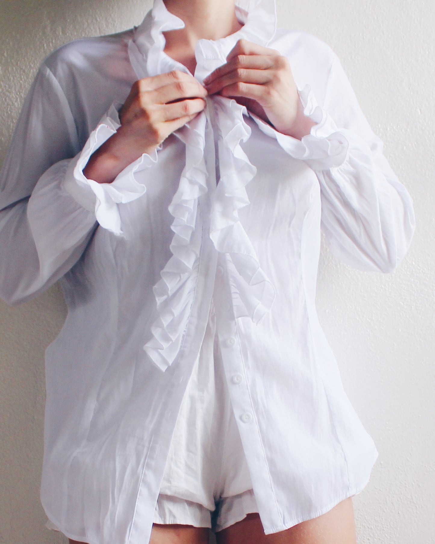 Elegant Vintage Cotton Ruffled Blouse - Dark Academia Victorian Vibes