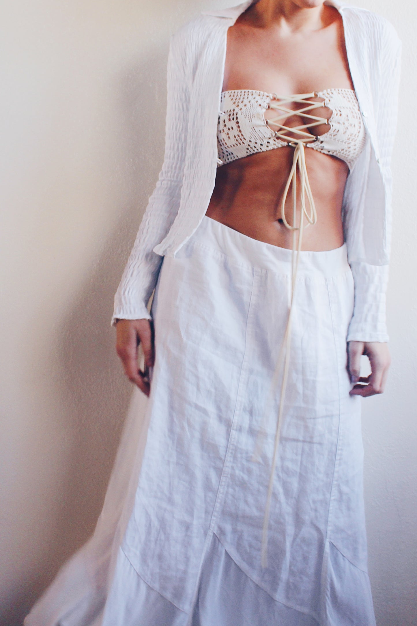 Lace-Up Couture: Upcycled Mermaidcore Crochet Doily Crop Top