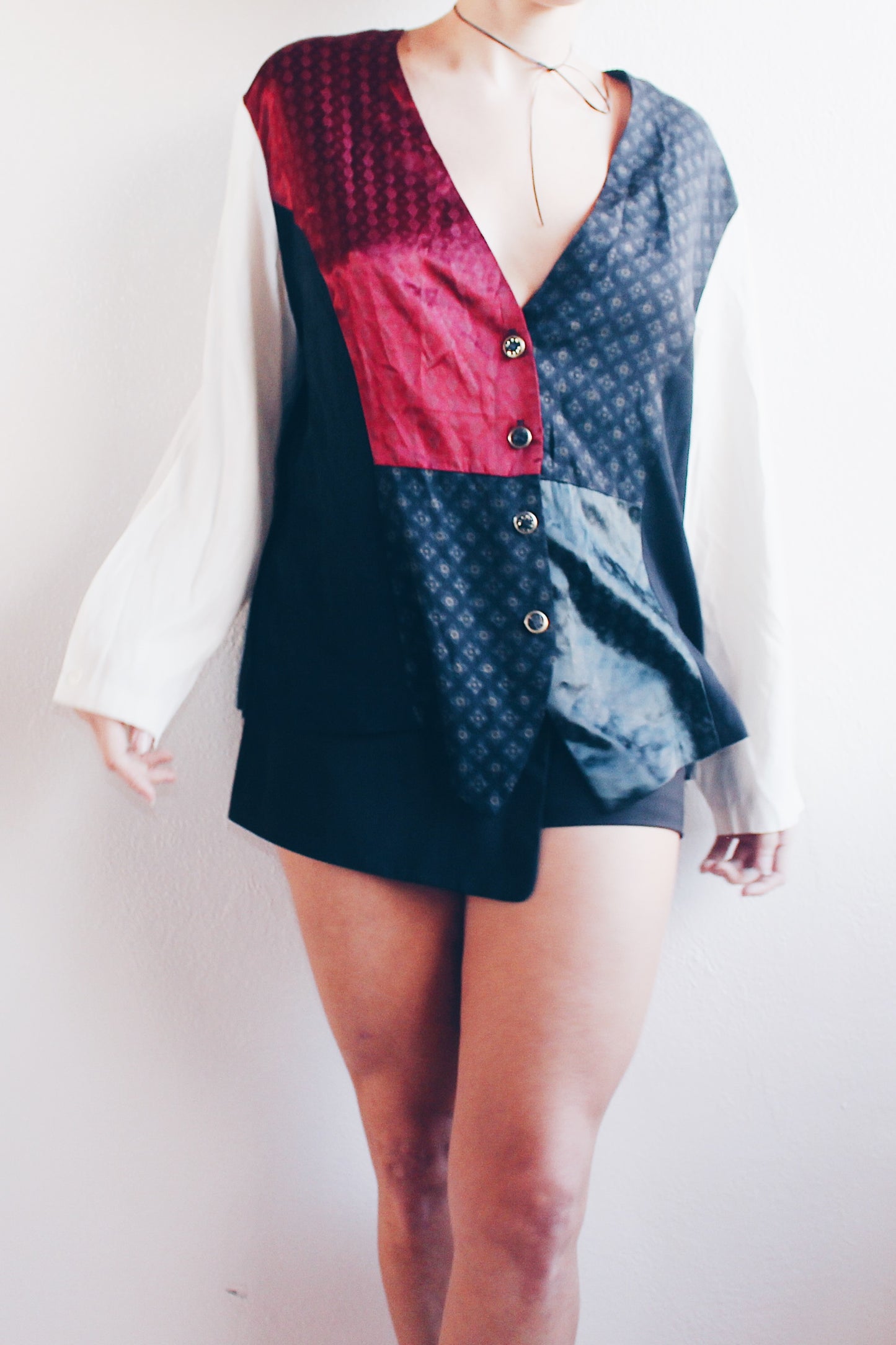 Academic Sleaze: Vintage Blouse with Attached Vest - Retro Bookish Chic!