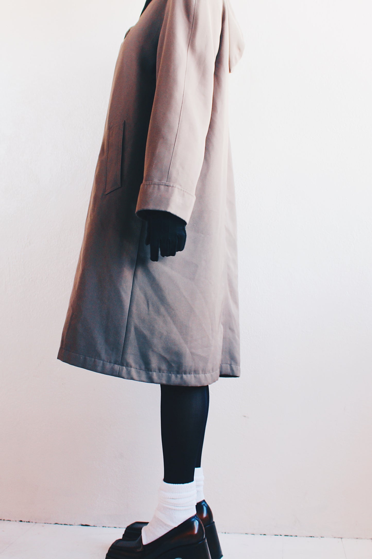 Wool Lined Long Duster Jacket: Chic Vintage Dark Khaki Trench Coat