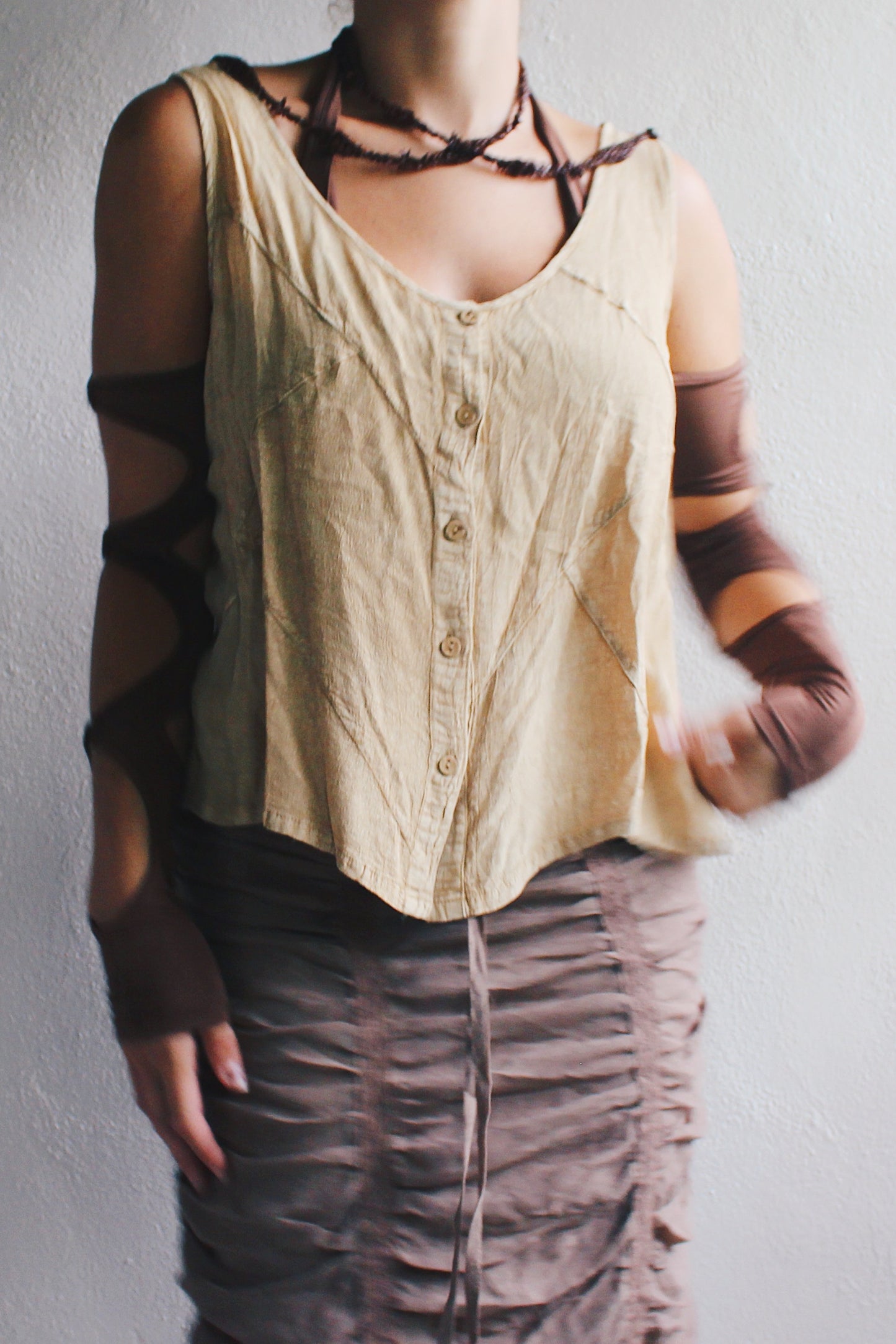 Whimsigoth Revival: Vintage '90s Patchwork Rayon Button-Up Tank Top