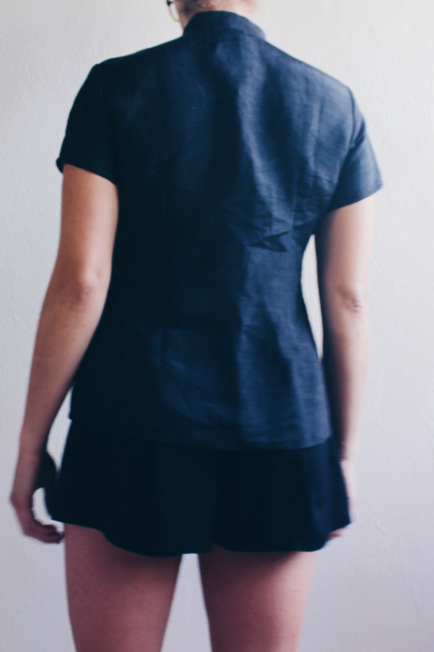 Black Chinese tunic / black red gold dragon shirt / linen silk cheongsam / 90s vintage top