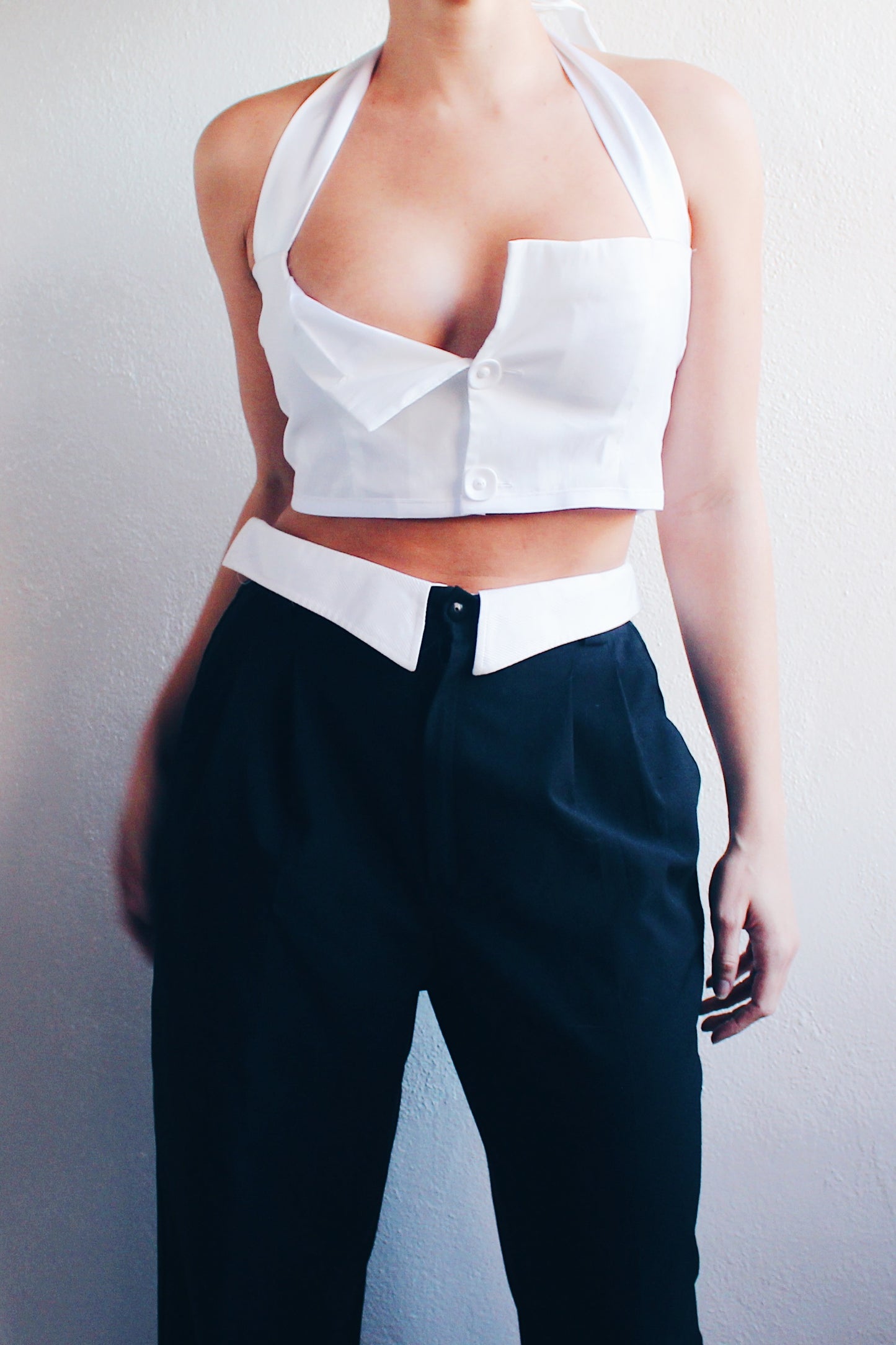 Librarian Chic Upcycled Crop Top from Blazer Bottom - Academic Corporate Style