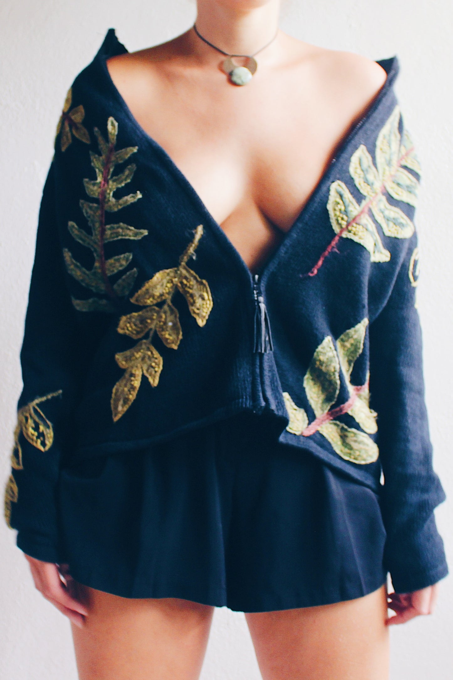 Vintage '90s Whimsigoth Knit Zip-Up Sweater / Goblincore tree branch knit zip up cardigan
