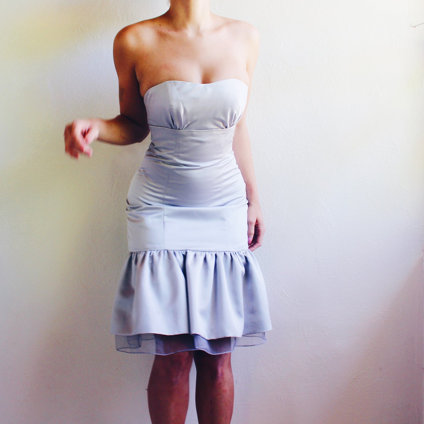 Vintage Grey Trumpet Midi Dress - Y2K Coquette Style, Formal Retro Dress with Trumpet Silhouette