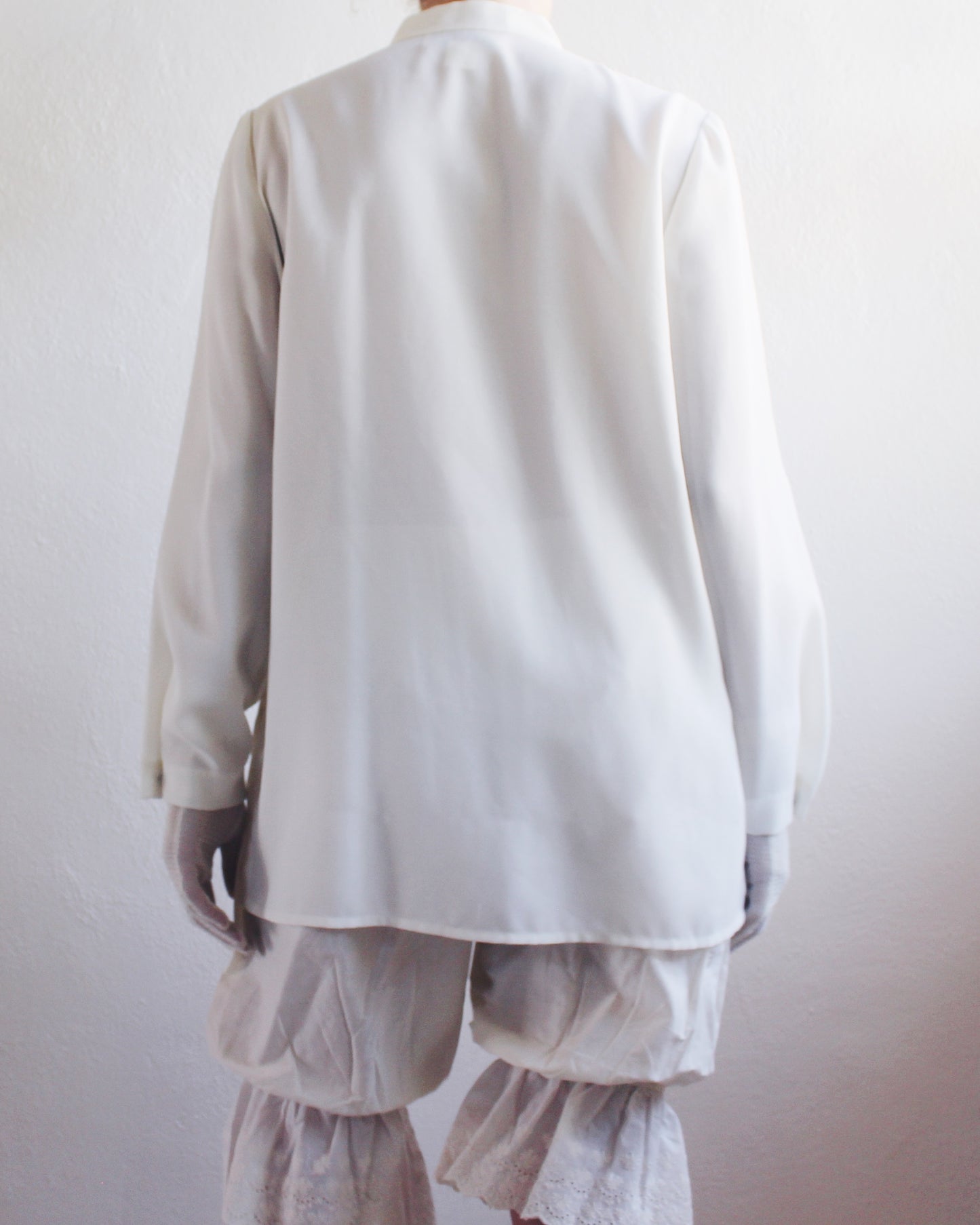 Ivory Vintage Long Sleeve Button Up Blouse with Attached Embroidered Vest - 90s Bohemian Renaissance Style | Cottagecore Fashion