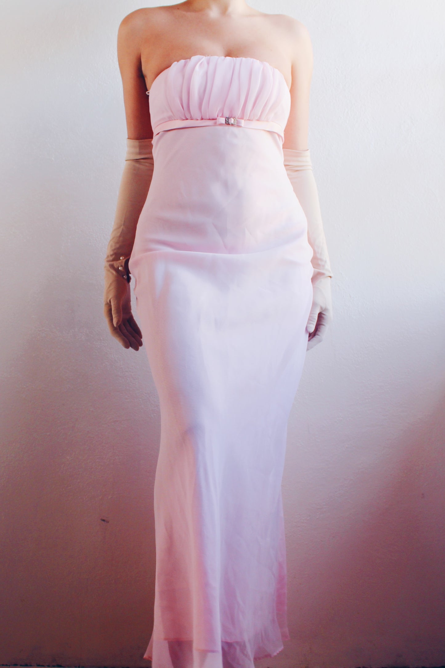 Y2K Pink Formal Dress - Long Empire Waist with Coquette Ballerina Elegance