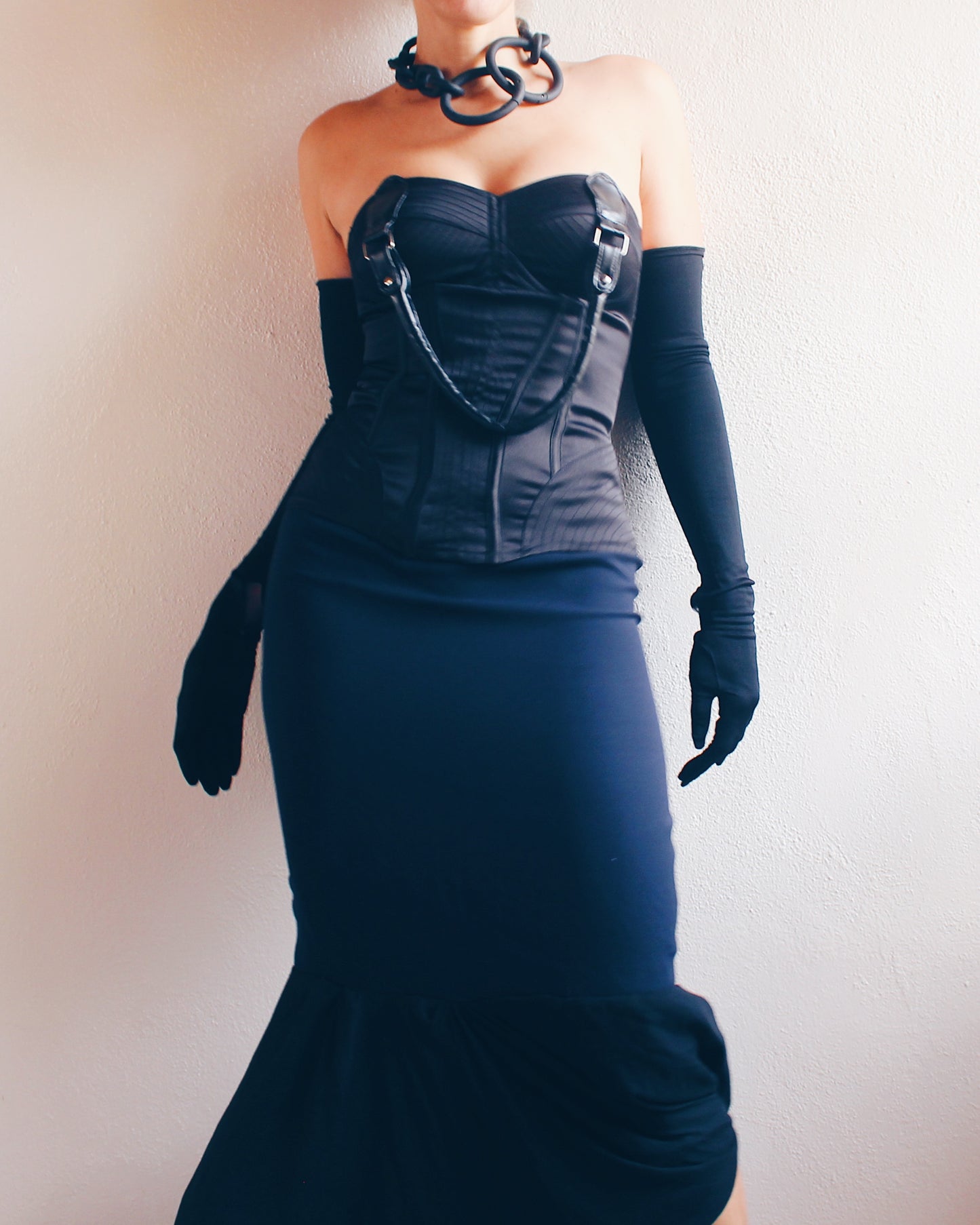 Upcycled Black Bustier with Purse Handle - Chic Contemporary Statement Piece | Sustainable & Daring Fashion
