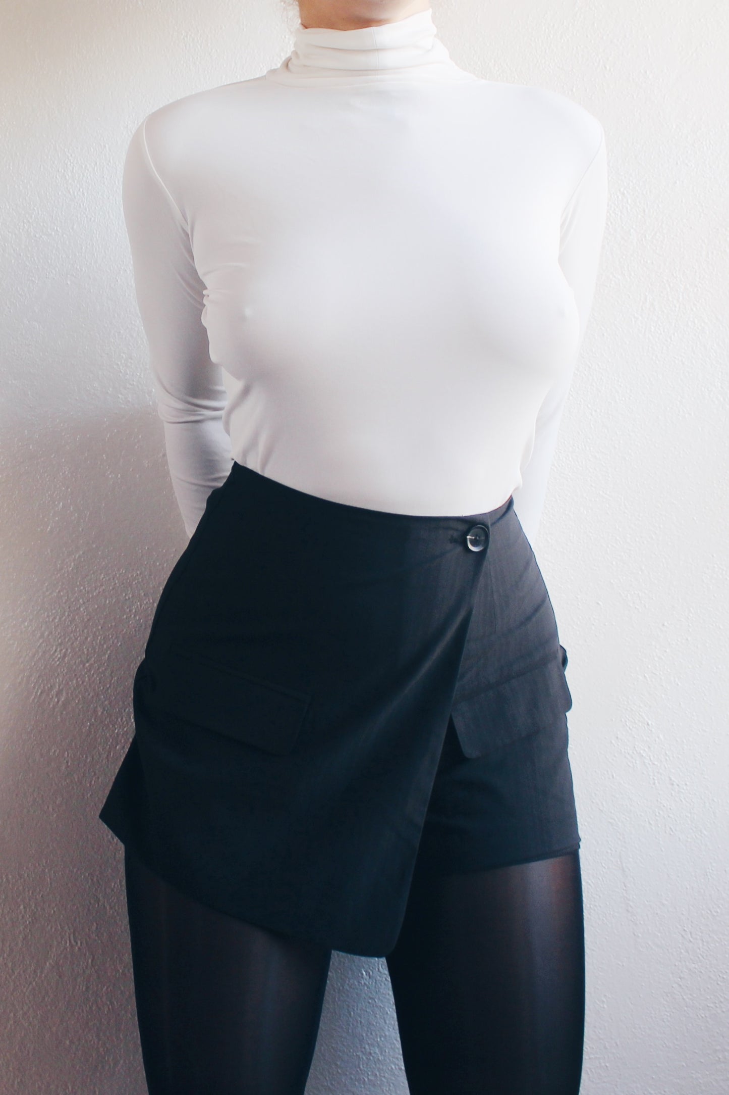 Upcycled Chic: Black Asymmetric Skort Transformed from Vintage Blazer - Sustainable Statement Piece