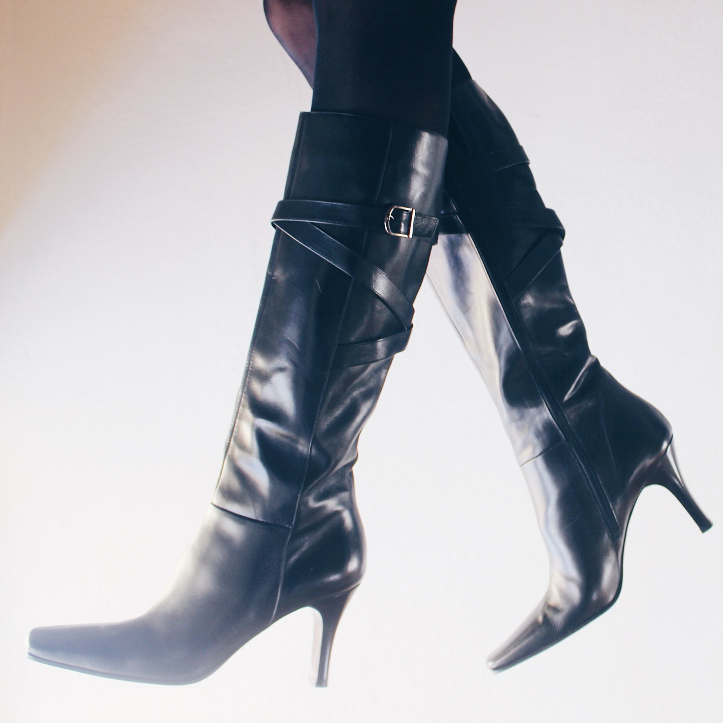 y2k Square Toe: Vintage Leather-Heeled Via Spiga Boots - Calf-Length Librarian Chic