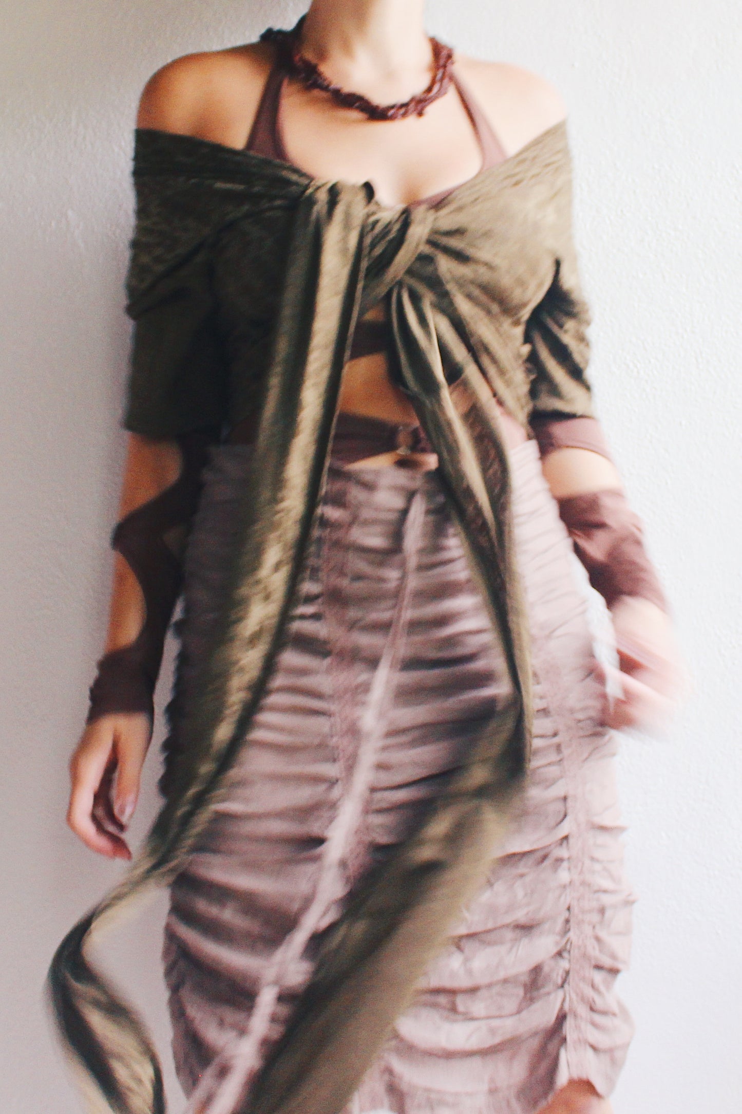 90s Vintage Whimsigoth Wrap Blouse / Off the shoulder green whimsy goth shirt