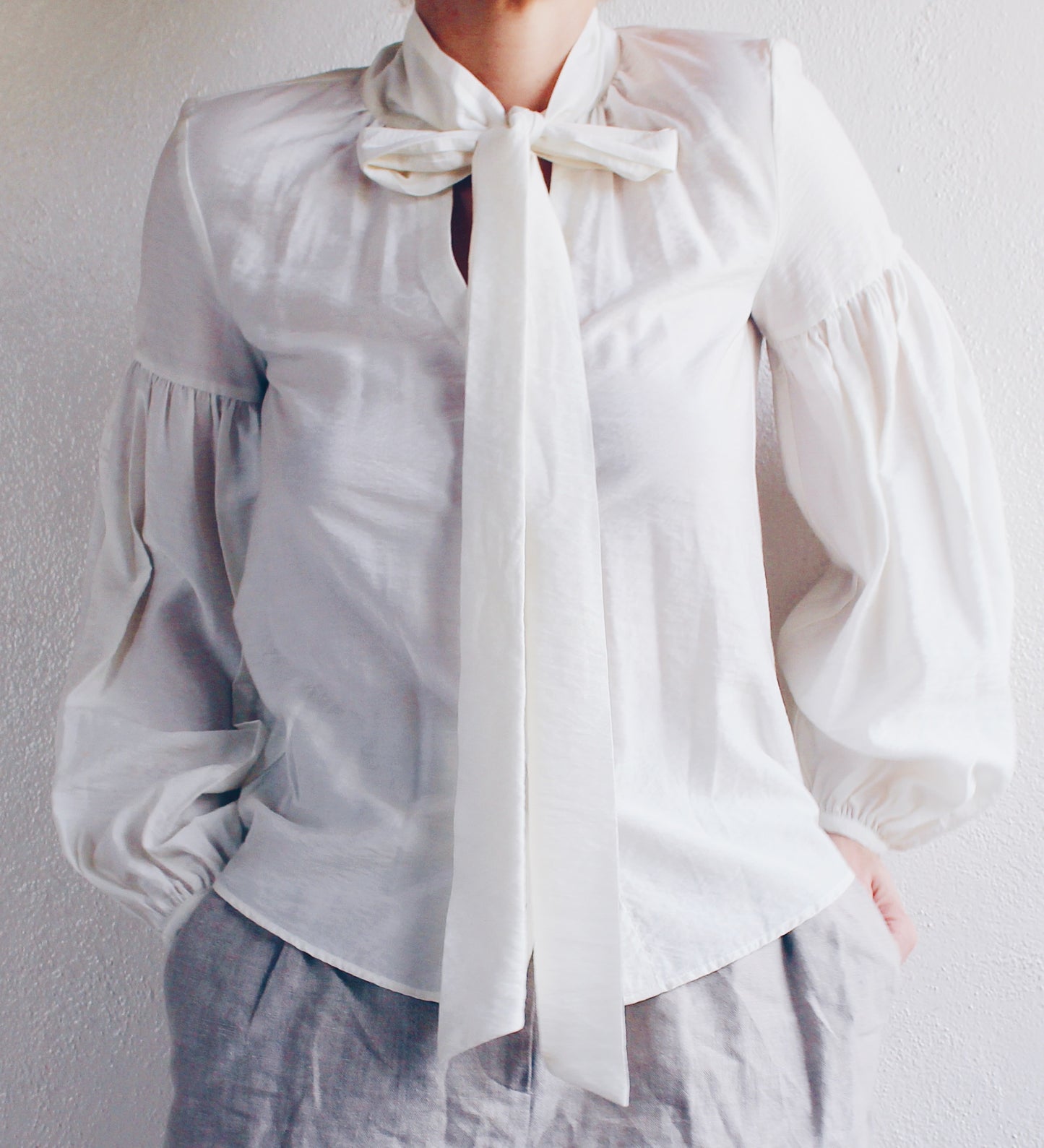 Cream Bow Tie Blouse with Puffy Sleeves | Coquette Prairie Style