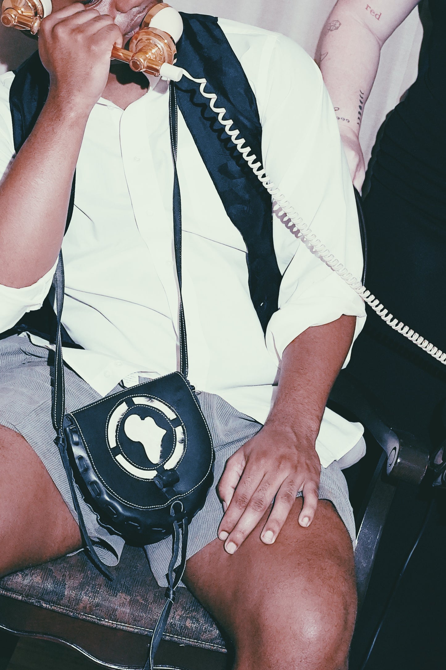 Unique Black Leather and Fur Satchel with Africa Cut-Out - Afro-Futurism Chic Bag