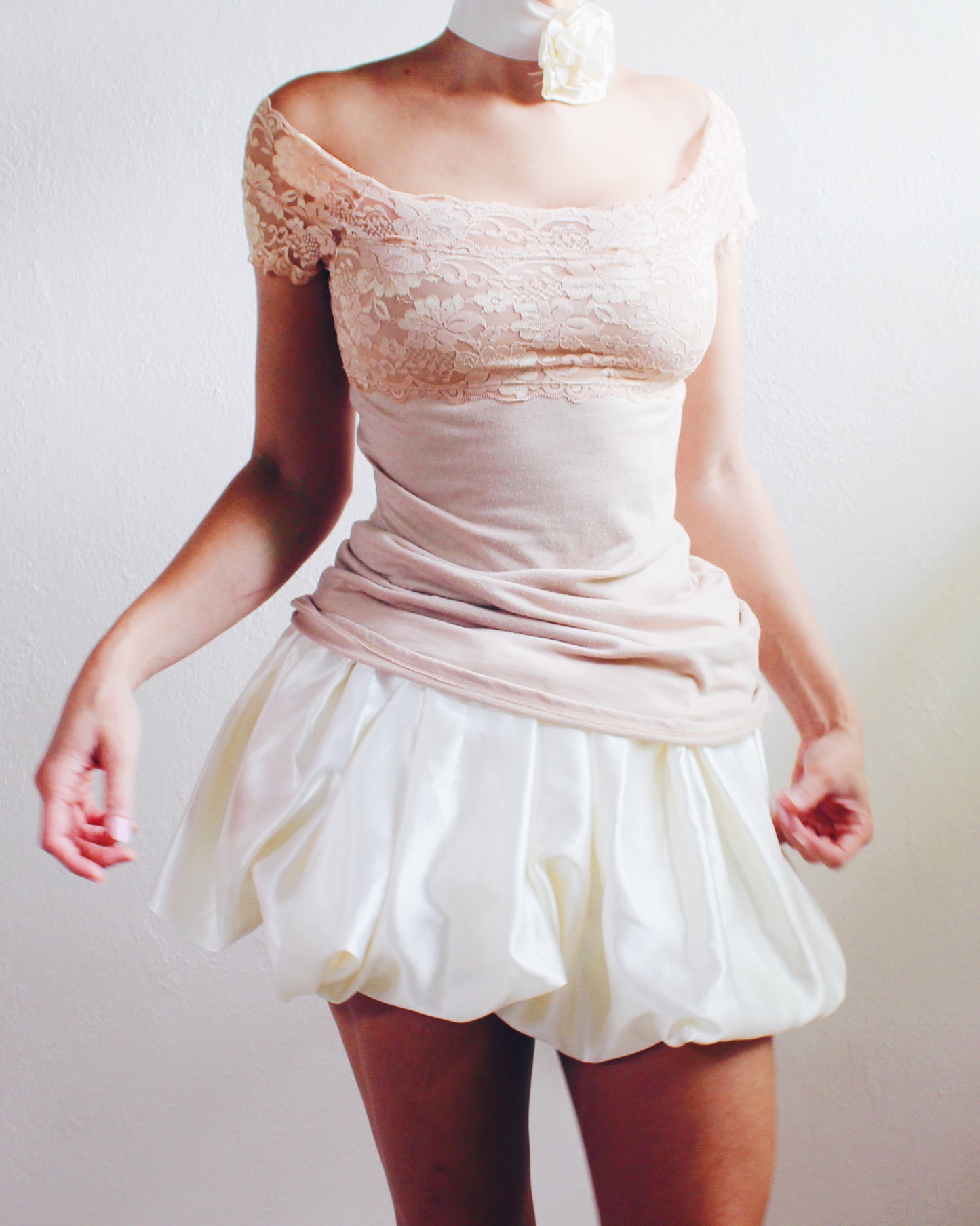 Ivory Upcycled Bubble Skirt - Sustainable Fashion Rework from Formal Dress | Girly Coquette Ballerina Style for Summer