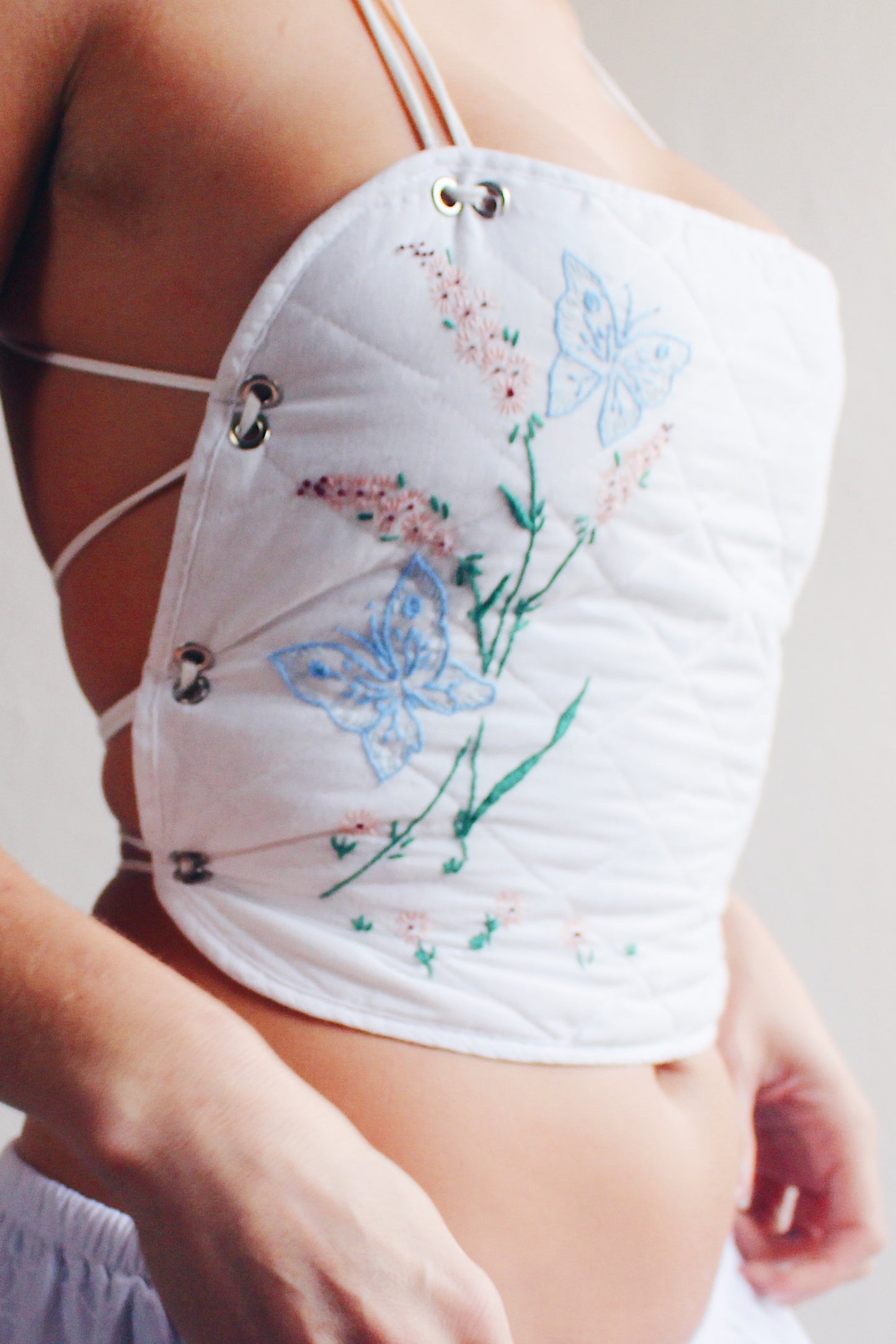 Upcycled Vintage Placemat Tank – Wear vintage Embroidered Art - Reworked quilted crop top