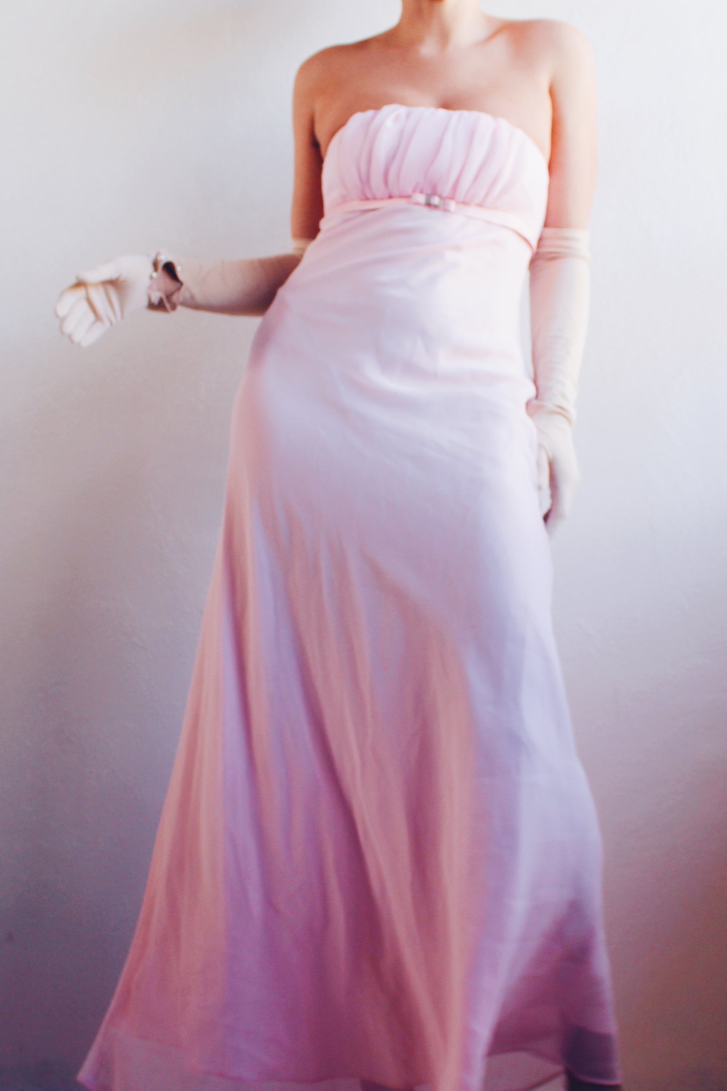 Y2K Pink Formal Dress - Long Empire Waist with Coquette Ballerina Elegance