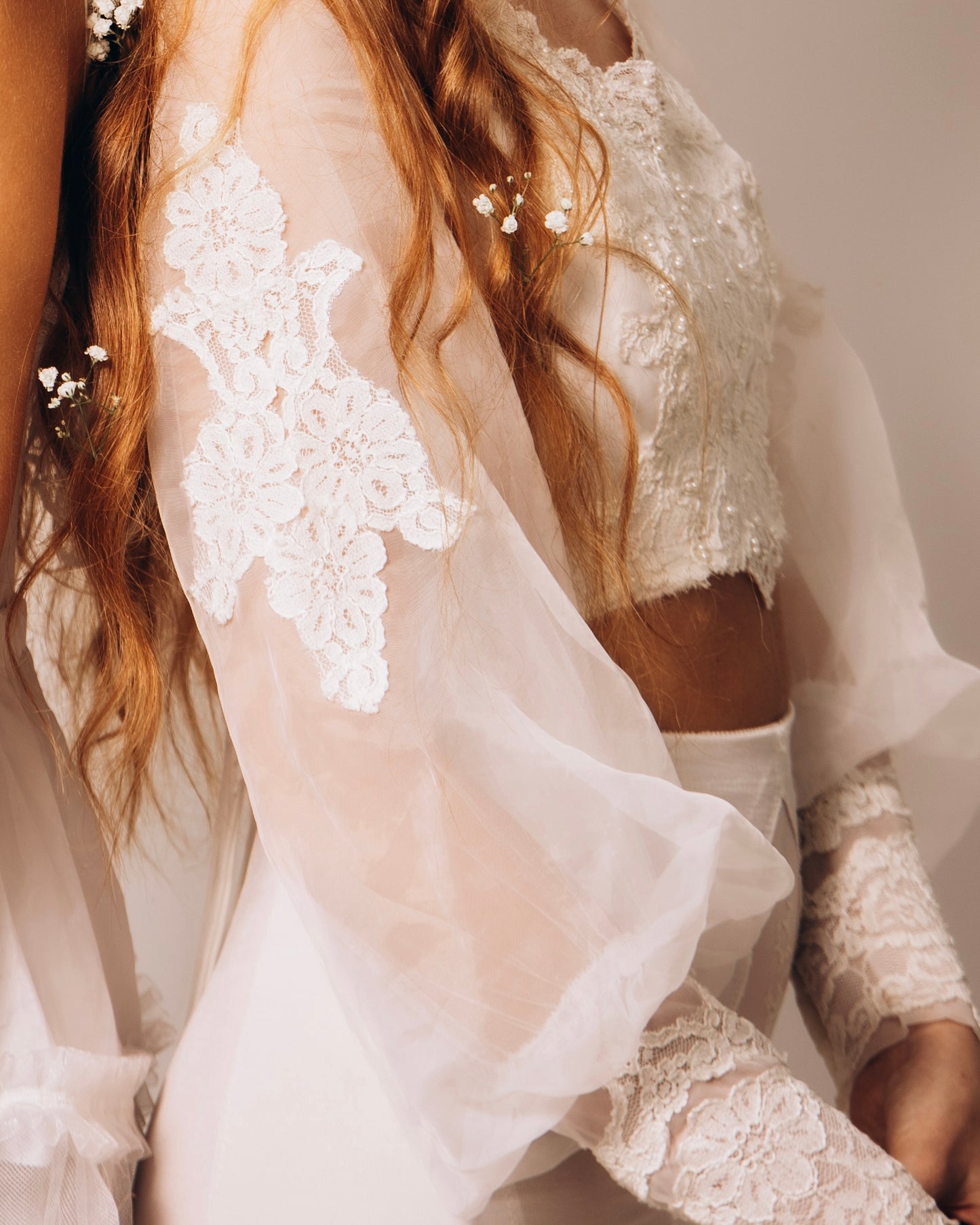 Upcycled White Lace Long Sleeve Crop Top - Ethereal Victorian Grunge Style | Vintage Wedding Dress Reworked | Coquette Edwardian Fashion