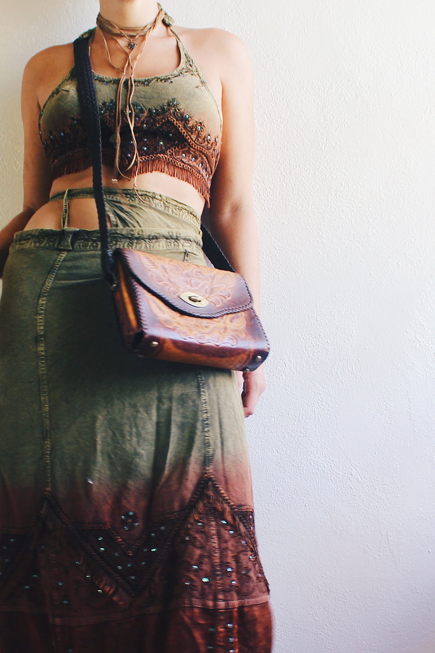 90s Embossed Vintage Leather Bag / Whimsigoth leather purse