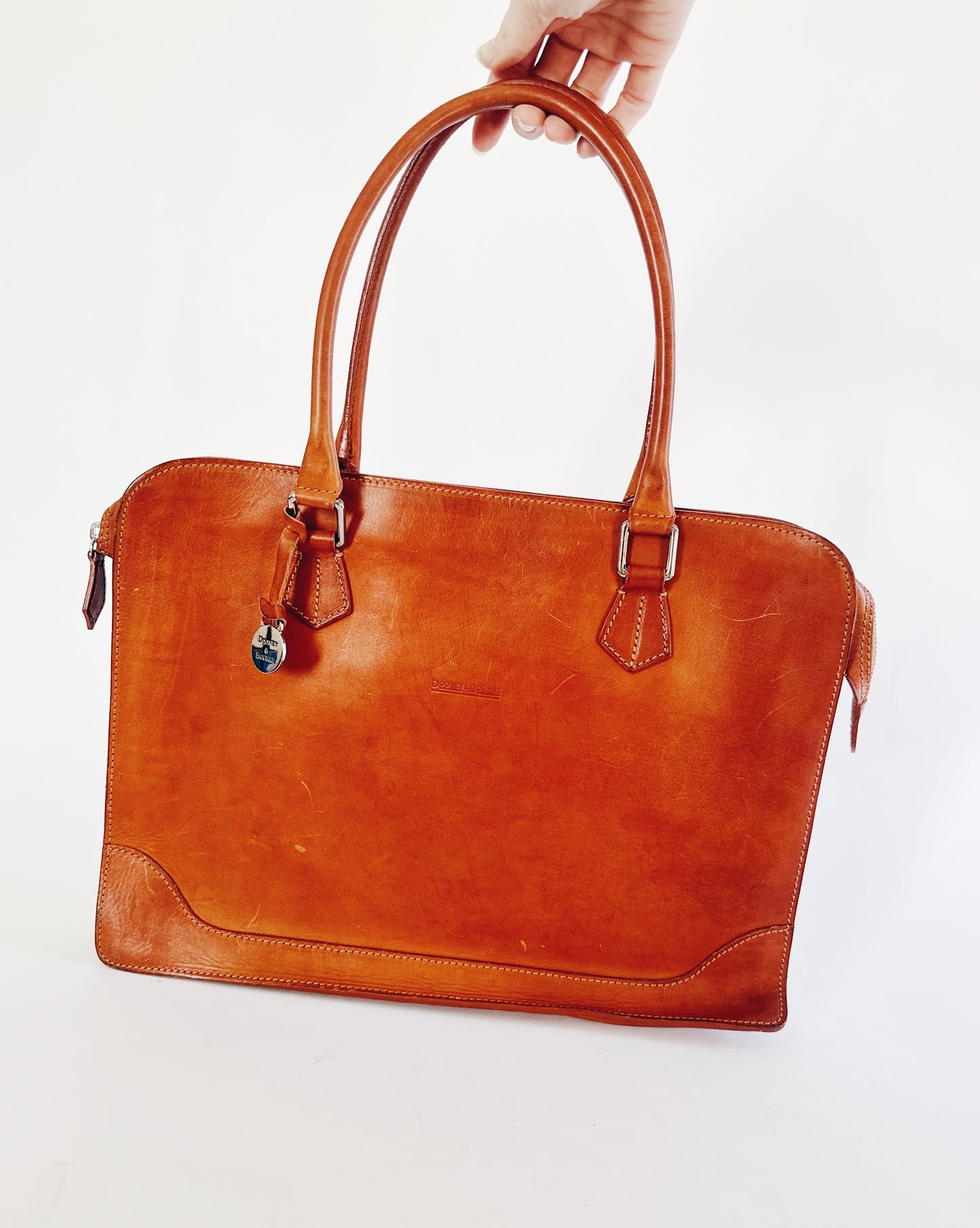 Vintage Dooney & Bourke Leather Alto Secretarial Brief – Large Sleek 90s Work Satchel Bag Fits Laptop | Academic Chic Structured Brown Purse