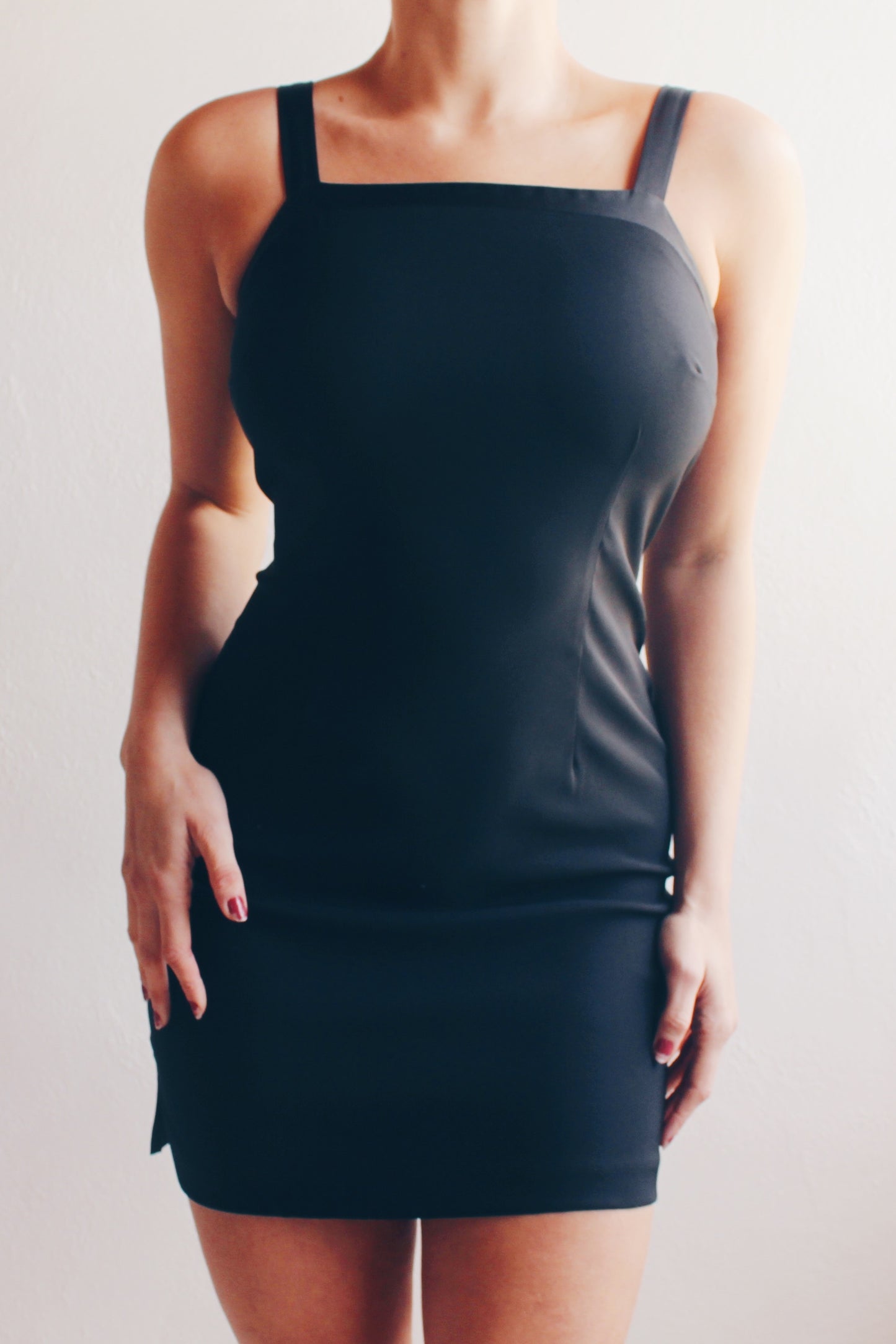 Vintage 90s black mini dress / body con minimalist y2k dress