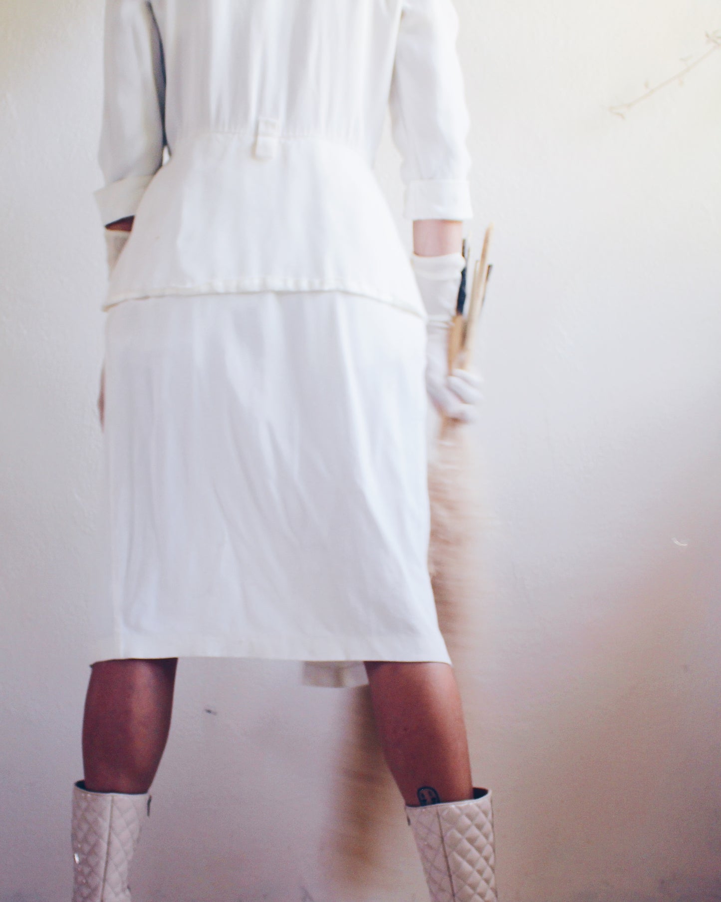 Vintage 1980s Ivory Long Blazer Coat – Structured Statement Piece | Soft Power Dressing with Feminine Edge