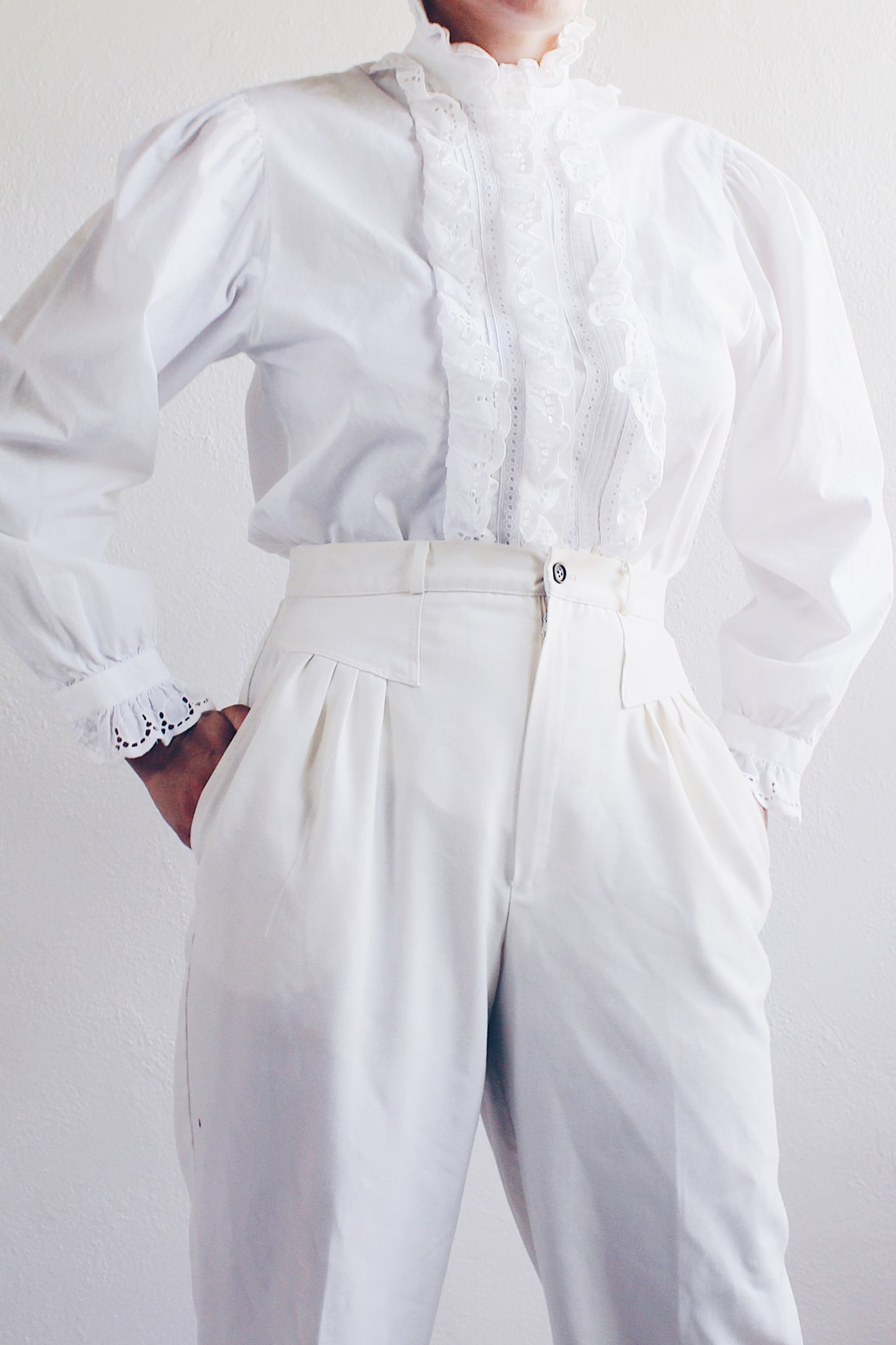 Cottage Elegance: White High-Neck Ruffled Victorian Renewal Blouse for Romantic Souls