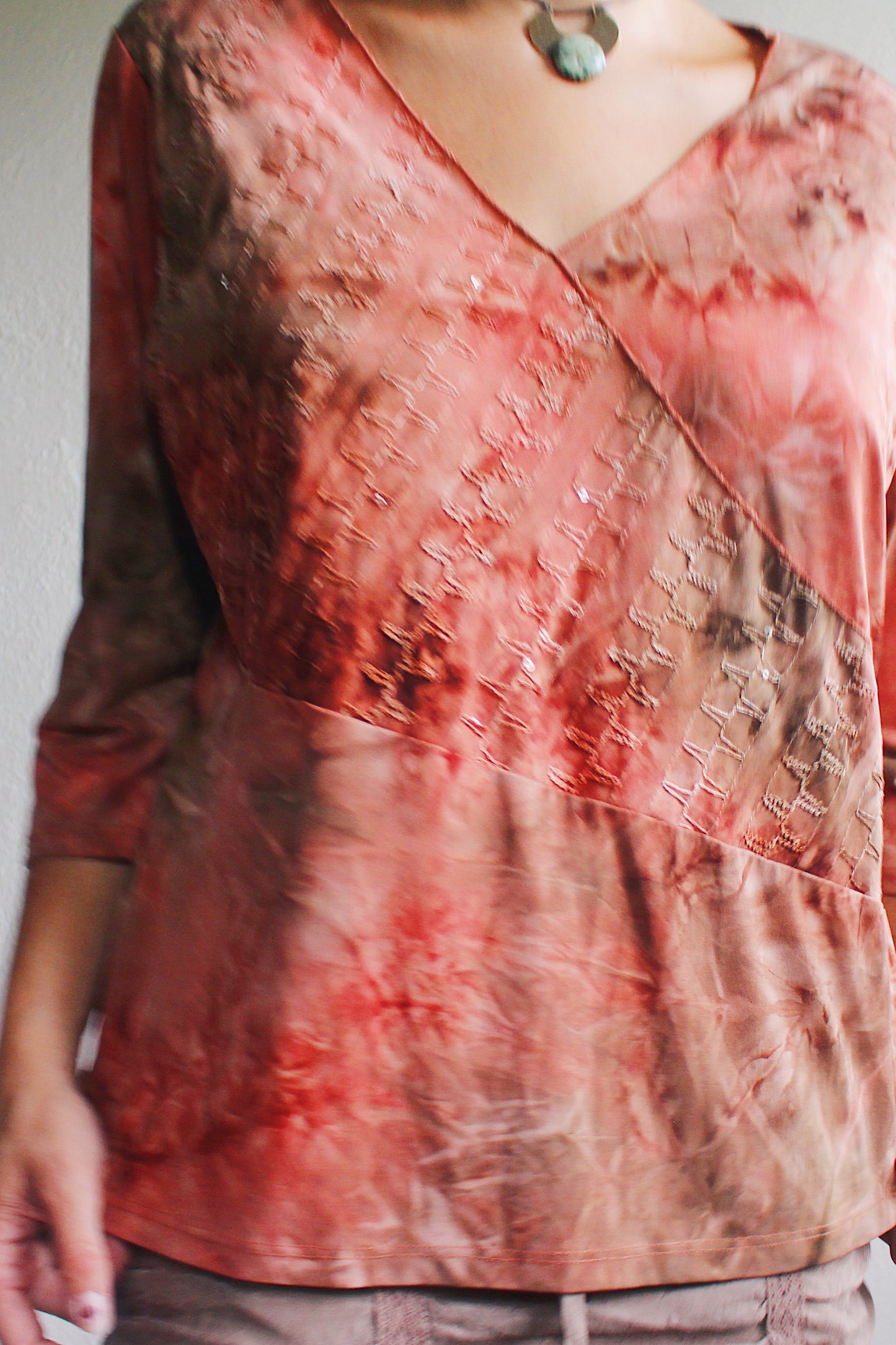 90s tie-dye whimsigoth shirt / red orange embroidered 90s vintage whimsygoth top