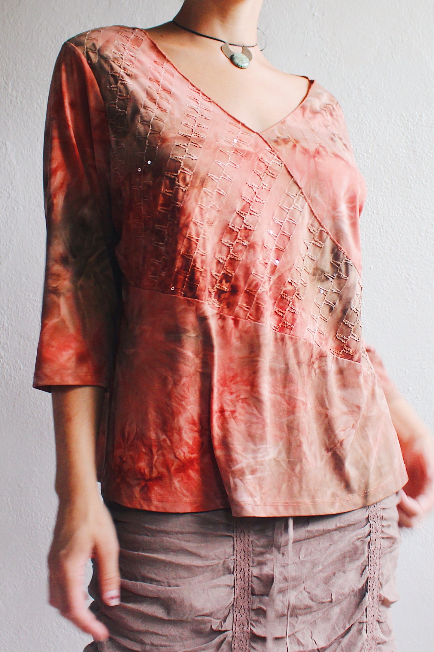 90s tie-dye whimsigoth shirt / red orange embroidered 90s vintage whimsygoth top