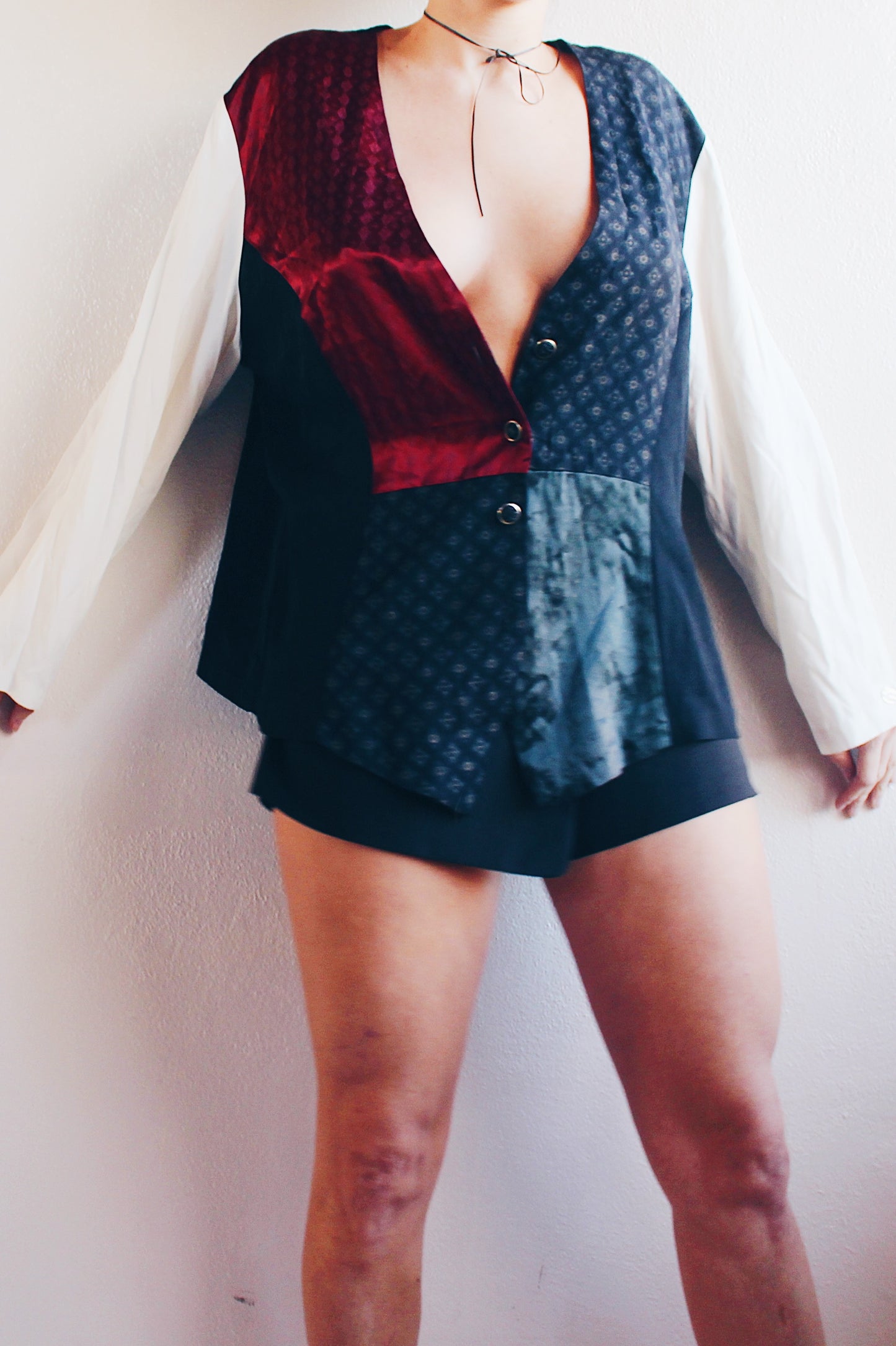 Academic Sleaze: Vintage Blouse with Attached Vest - Retro Bookish Chic!