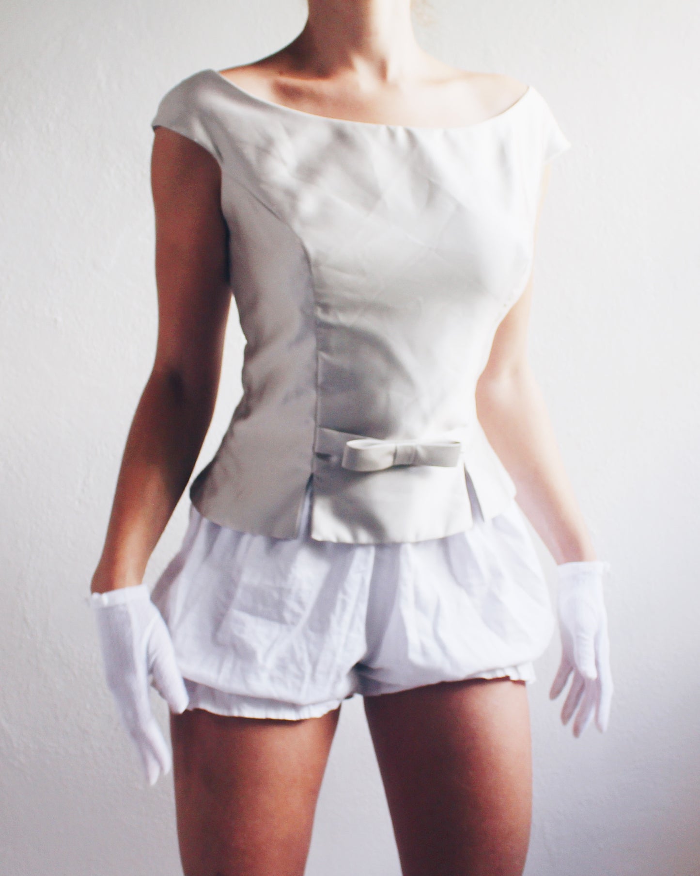 Formal Grey Sleeveless Top with Bow Waist - Coquette Corporate Office Siren Style | Back Button Tank