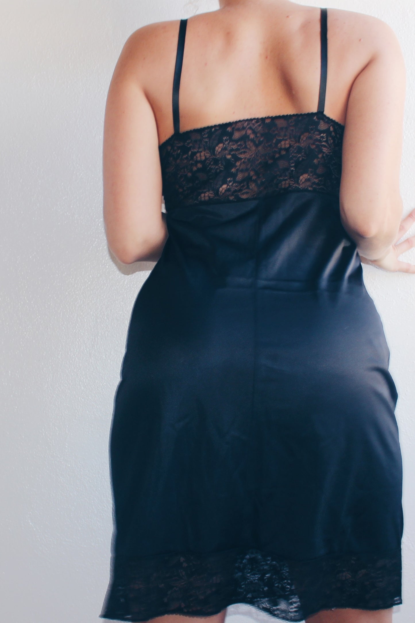 Gothic lace lingerie night dress / Sheer Bust Black Lace Slip