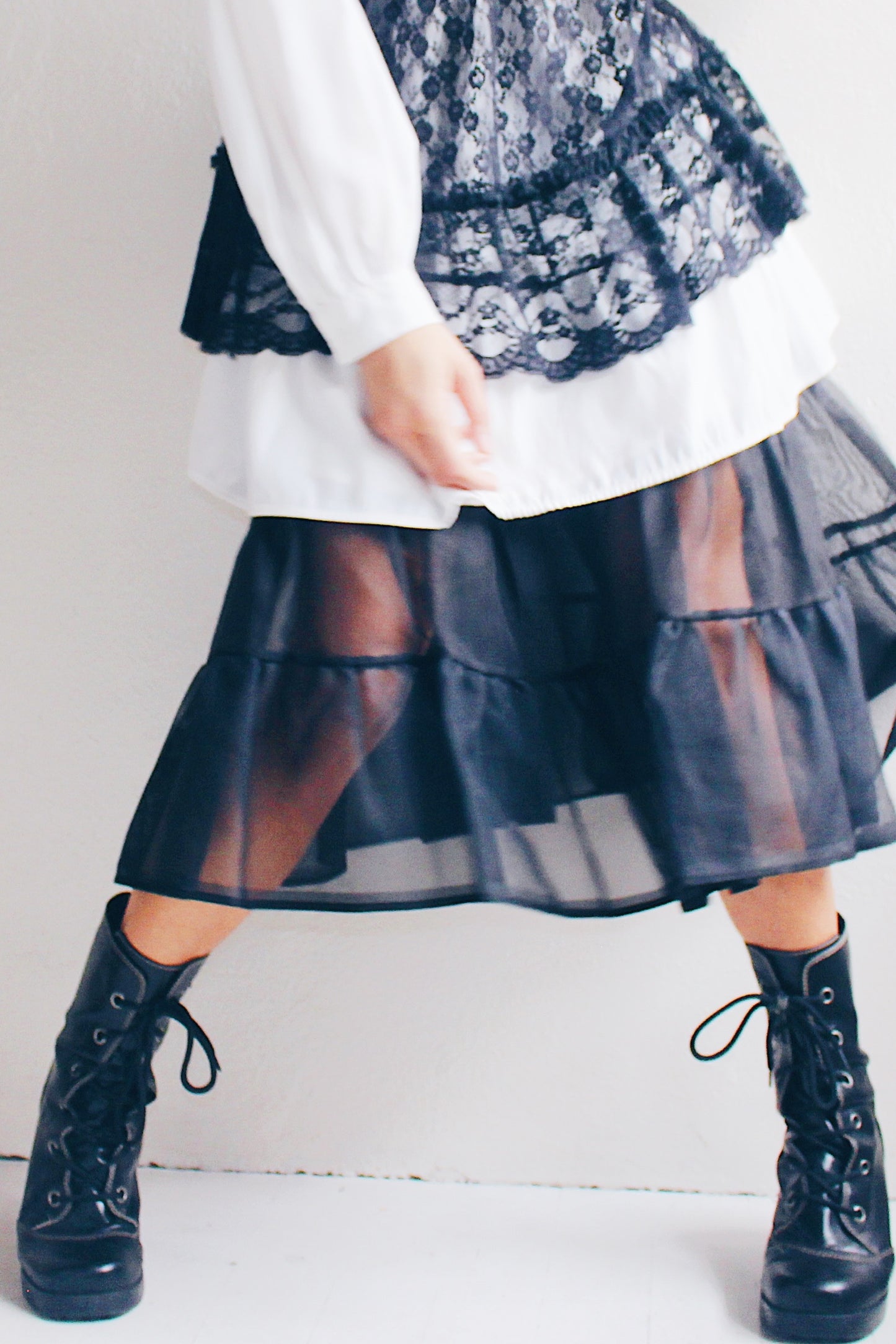 Vintage Black Chunky Lace-Up Heeled Boots - Dark Witchy Victorian Style