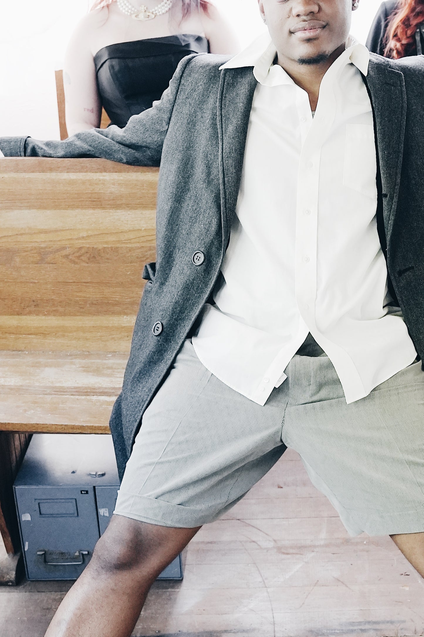 Retro Academic Vibes: Vintage Gray Polynosic Men's Shorts