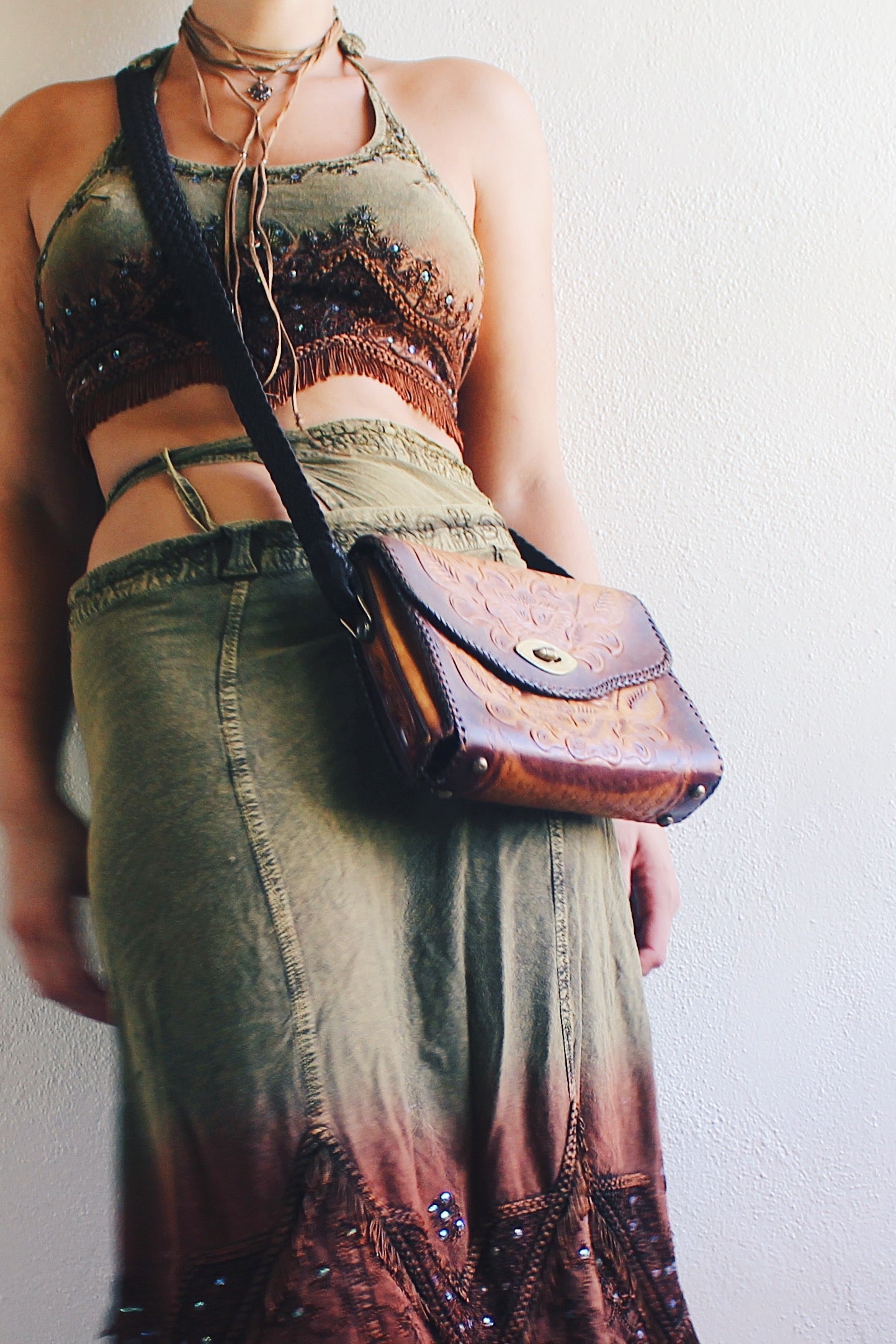 90s Embossed Vintage Leather Bag / Whimsigoth leather purse