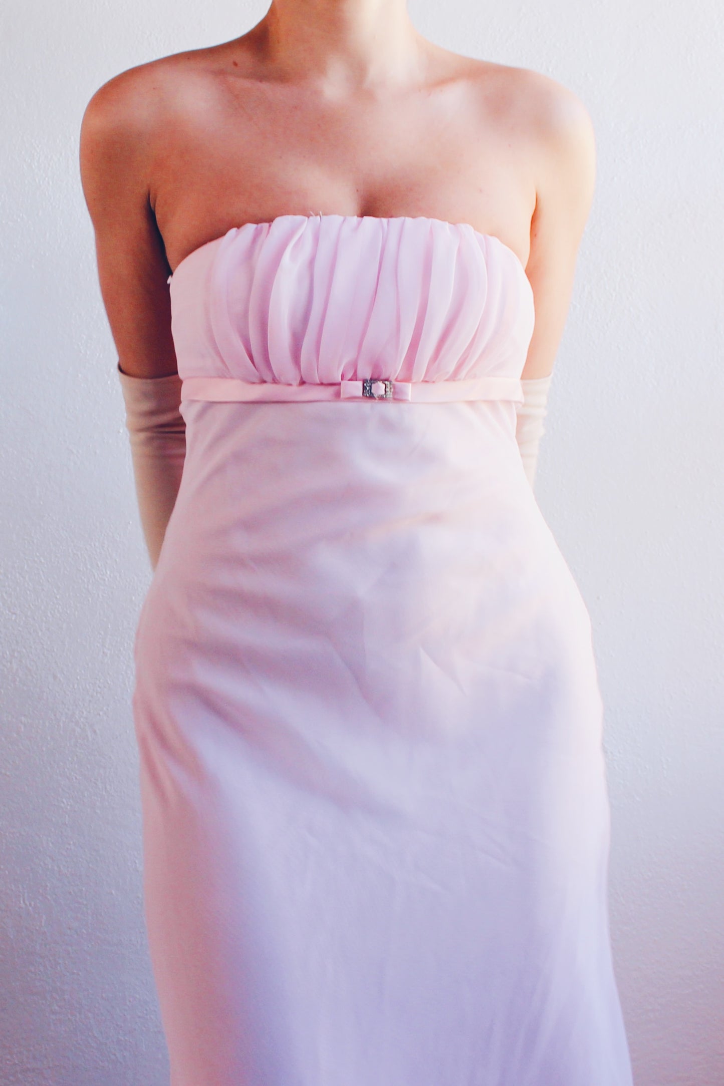 Y2K Pink Formal Dress - Long Empire Waist with Coquette Ballerina Elegance