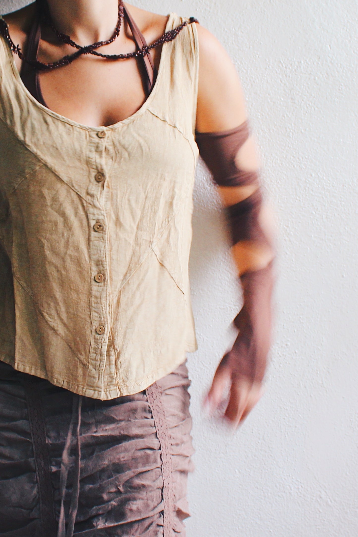 Whimsigoth Revival: Vintage '90s Patchwork Rayon Button-Up Tank Top