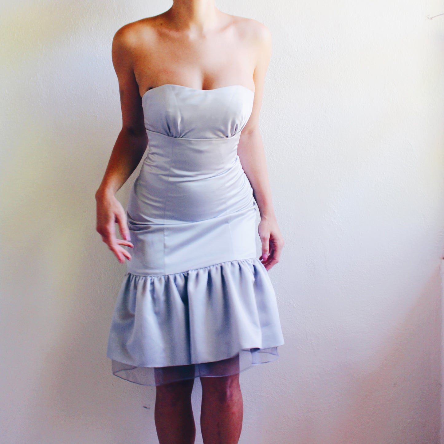 Vintage Grey Trumpet Midi Dress - Y2K Coquette Style, Formal Retro Dress with Trumpet Silhouette