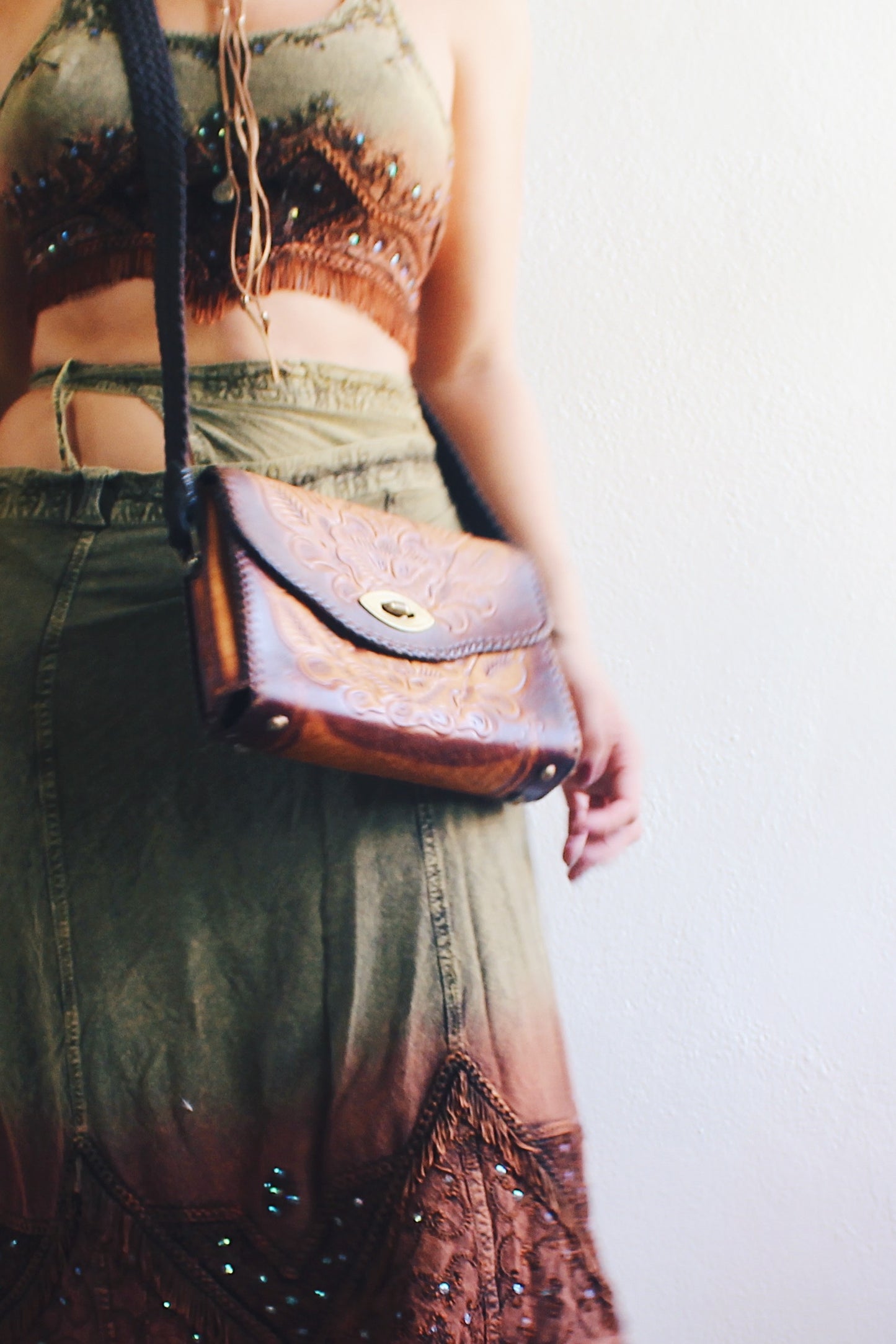 90s Embossed Vintage Leather Bag / Whimsigoth leather purse